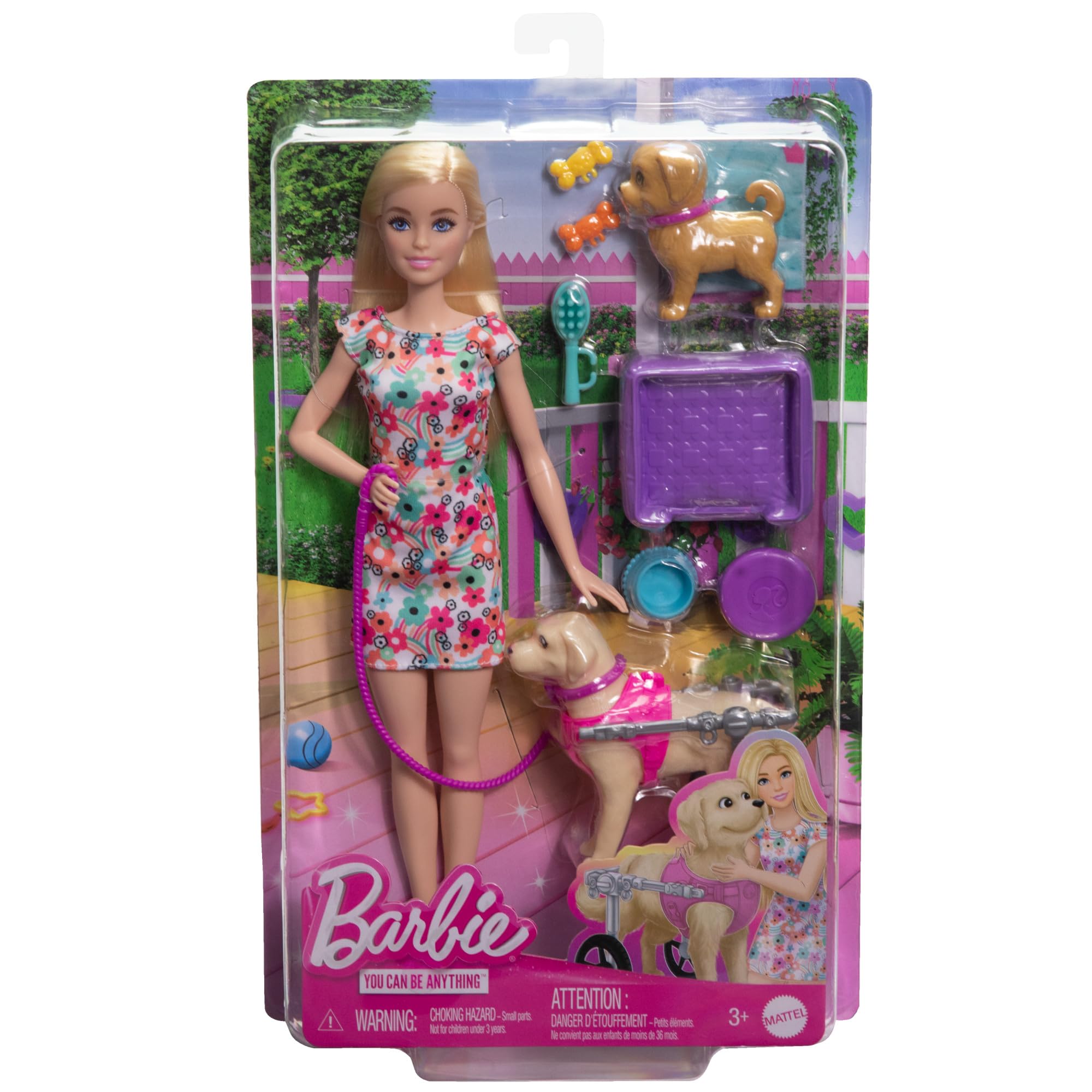 Barbie Blonde Doll with Removable Wheelchair, 2 Pets & Accessories - Interactive Play Toy for Kids Ages 3+ (Mattel HTK37) | Pretend Play, Birthday Gift, Collectible Doll for Girls