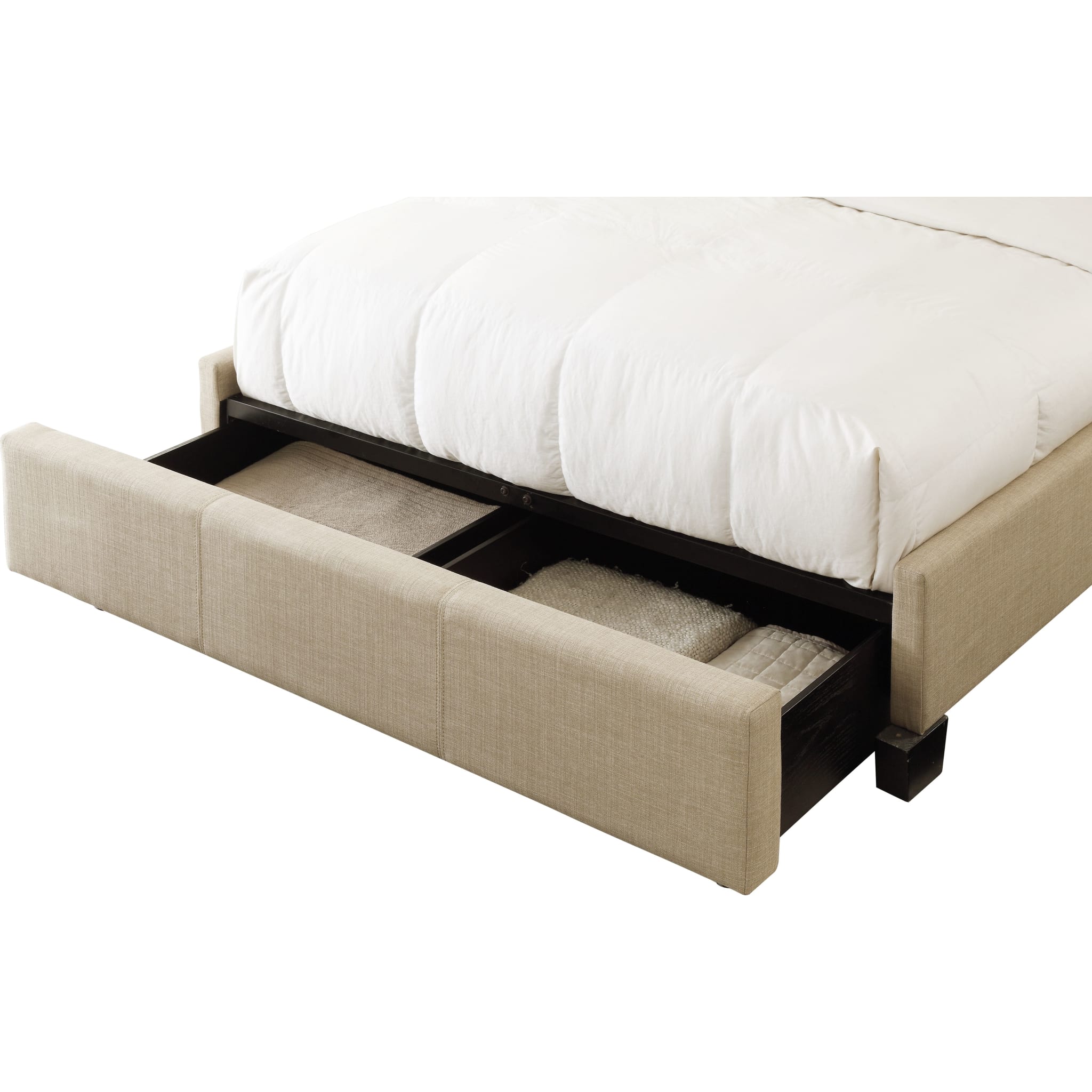 Levi Tufted Upholstered Storage Bed with Footboard - Toast Linen Fabric Queen Size | Space-Saving Bedroom Furniture for Small Apartments & Guest Rooms