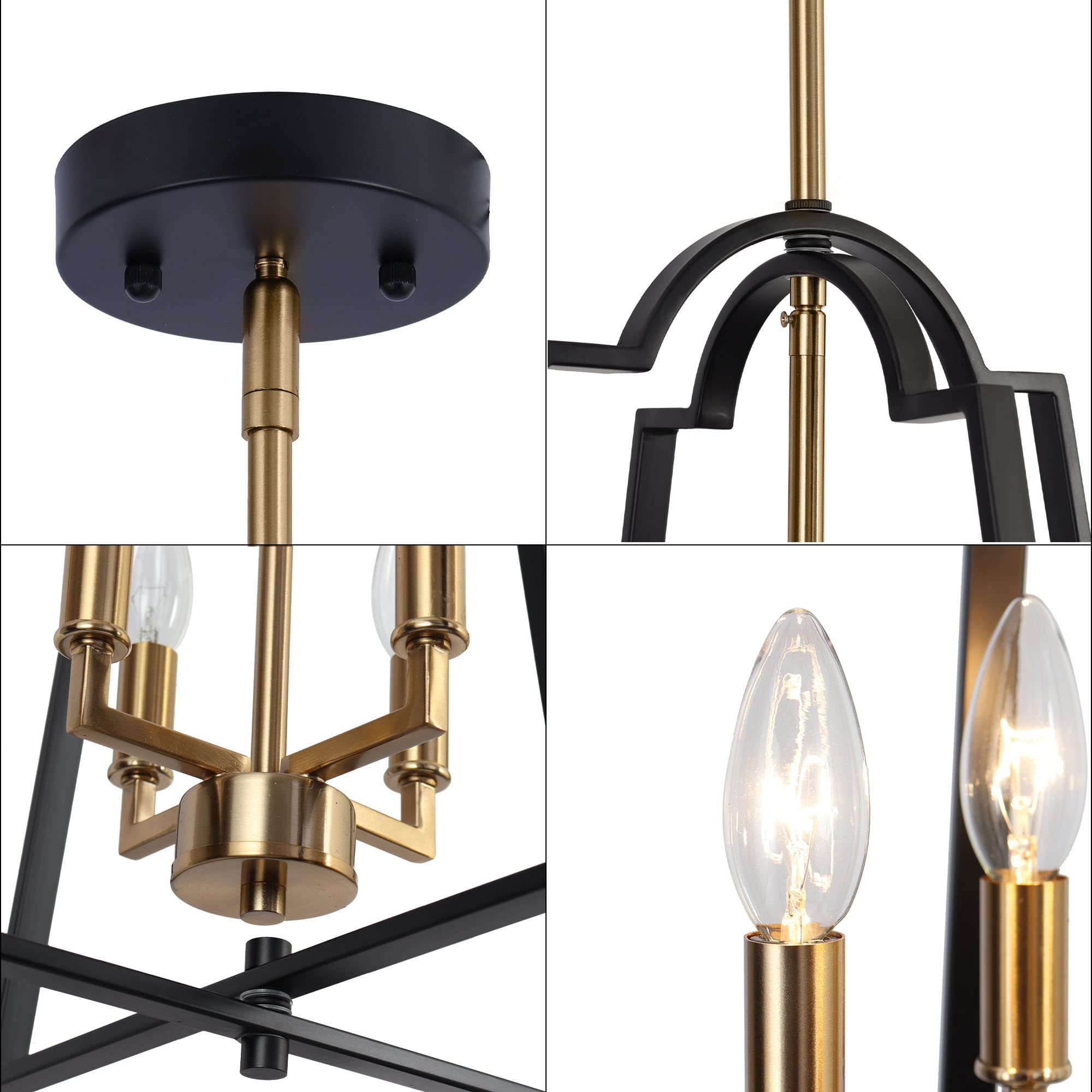 ZEVNI Black Gold 4-Light Chandelier - Modern Lantern Cage Pendant Light Fixture for Kitchen Island, Dining Room, Living Room, Bedroom, Foyer & Entryway | Elegant Lighting for Home Decor & Interior Design
