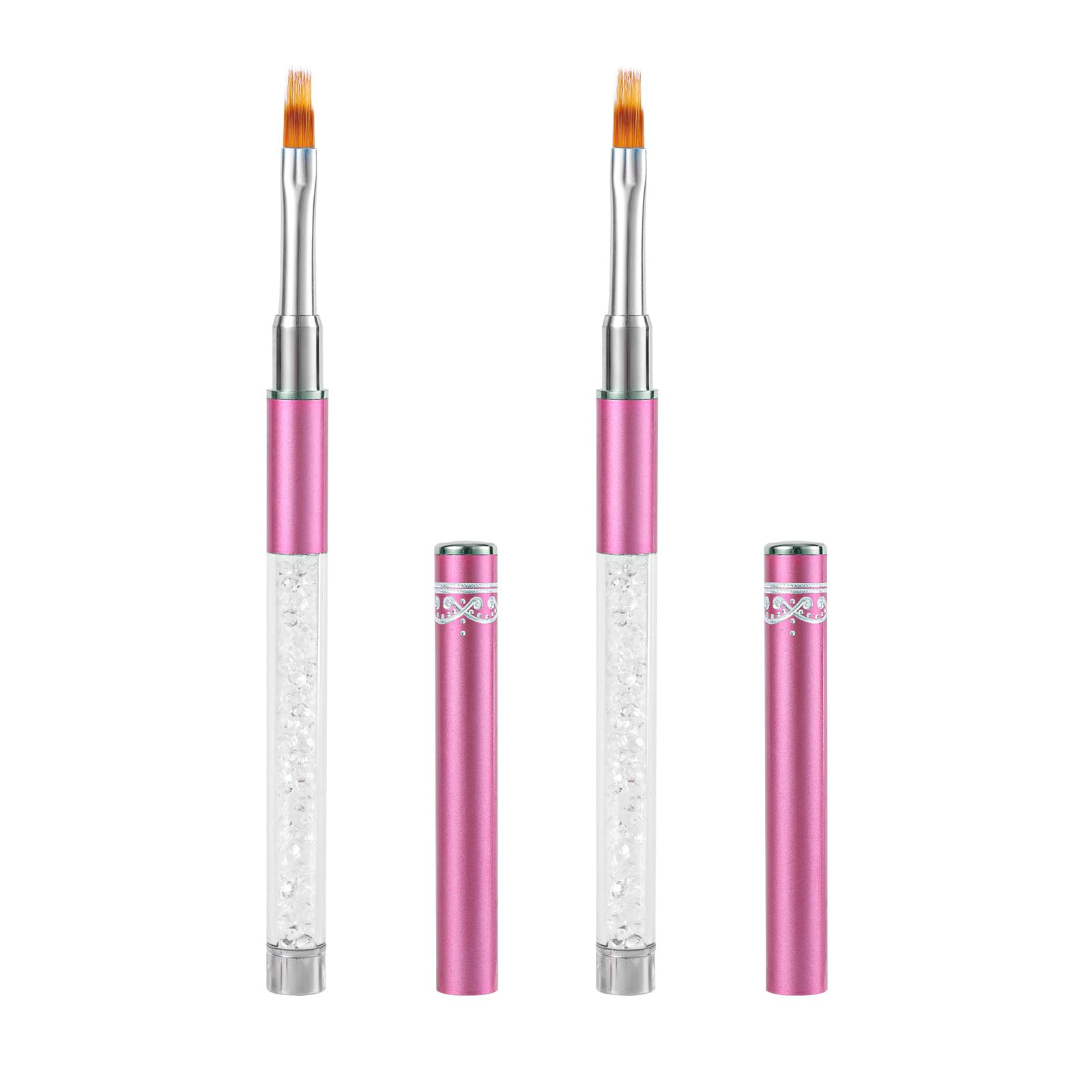 2pcs Ombre Nail Brushes with Rhinestone Handle - Professional Gradient Nail Art Brushes for Nail Extension, Manicure & Gel Polish Application - Perfect for Salon, Home DIY & Professional Nail Artists