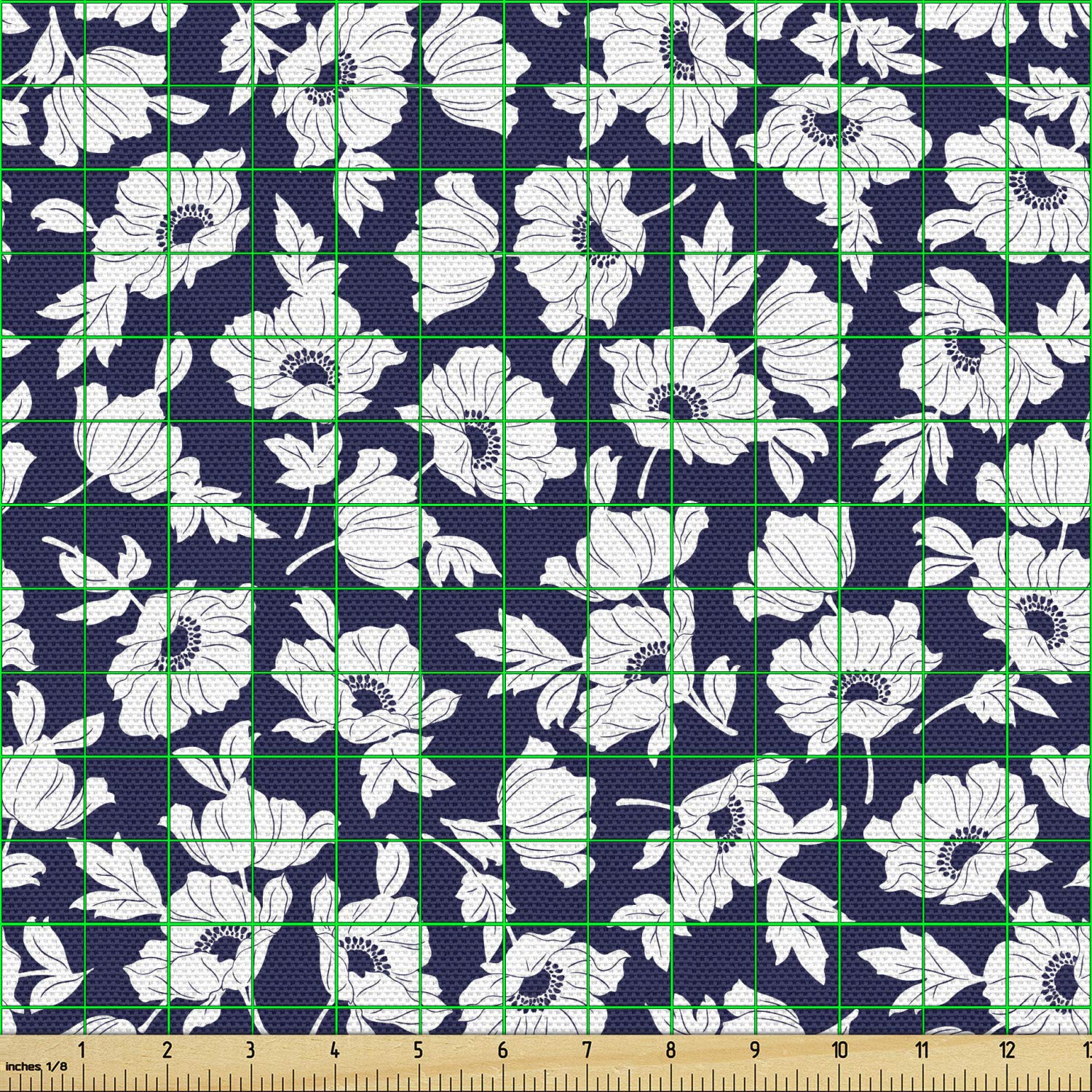 Ambesonne Floral Fabric by The Yard - Botanical Poppy Design in White & Indigo, 10 Yards | Upholstery, Home Decor, DIY Projects | Perfect for Curtains, Pillows & Spring Home Accents