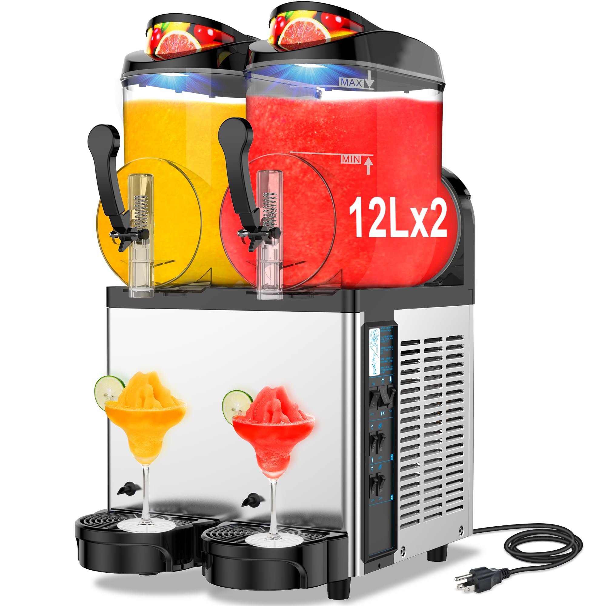 Commercial Slushie Machine 12L x 2 Tank - 24L Frozen Drink Maker for Cocktails, Margaritas, Smoothies & Milkshakes | No Ice Needed | Perfect for Restaurants, Bars, Cafés & Party Events