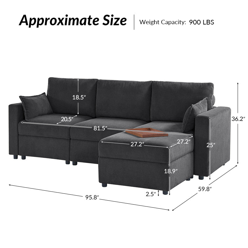 Amando Soft Storage Sectional Sofa - Modern L-Shaped Couch with Hidden Storage | Perfect for Small Spaces, Living Room & Apartment | Comfortable & Stylish Home Furniture