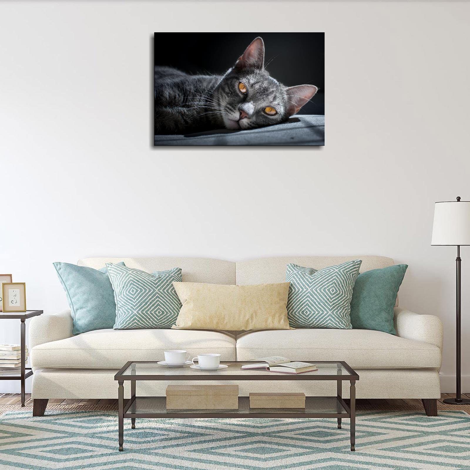 18x12 Framed Canvas Wall Art - Cute Cat Pictures Poster Print, Animal Themed Home Decor for Living Room, Bedroom & Office