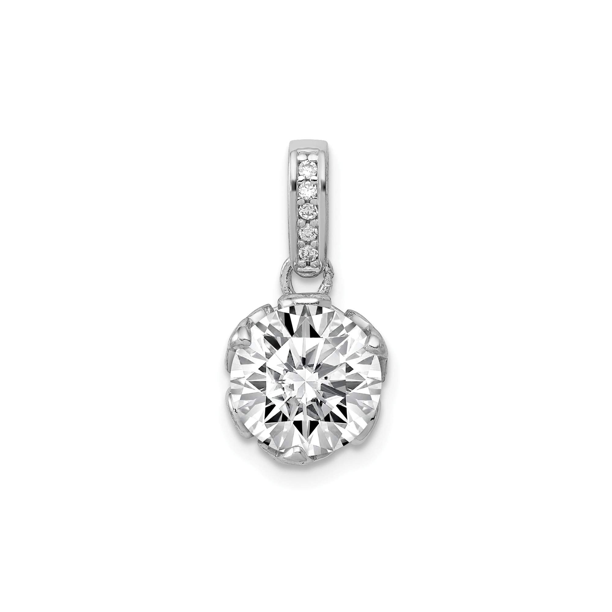 10K White Gold CZ Pendant Necklace - Elegant Tiara Collection Polished Cubic Zirconia Jewelry for Women - Perfect for Weddings, Anniversaries & Special Occasions