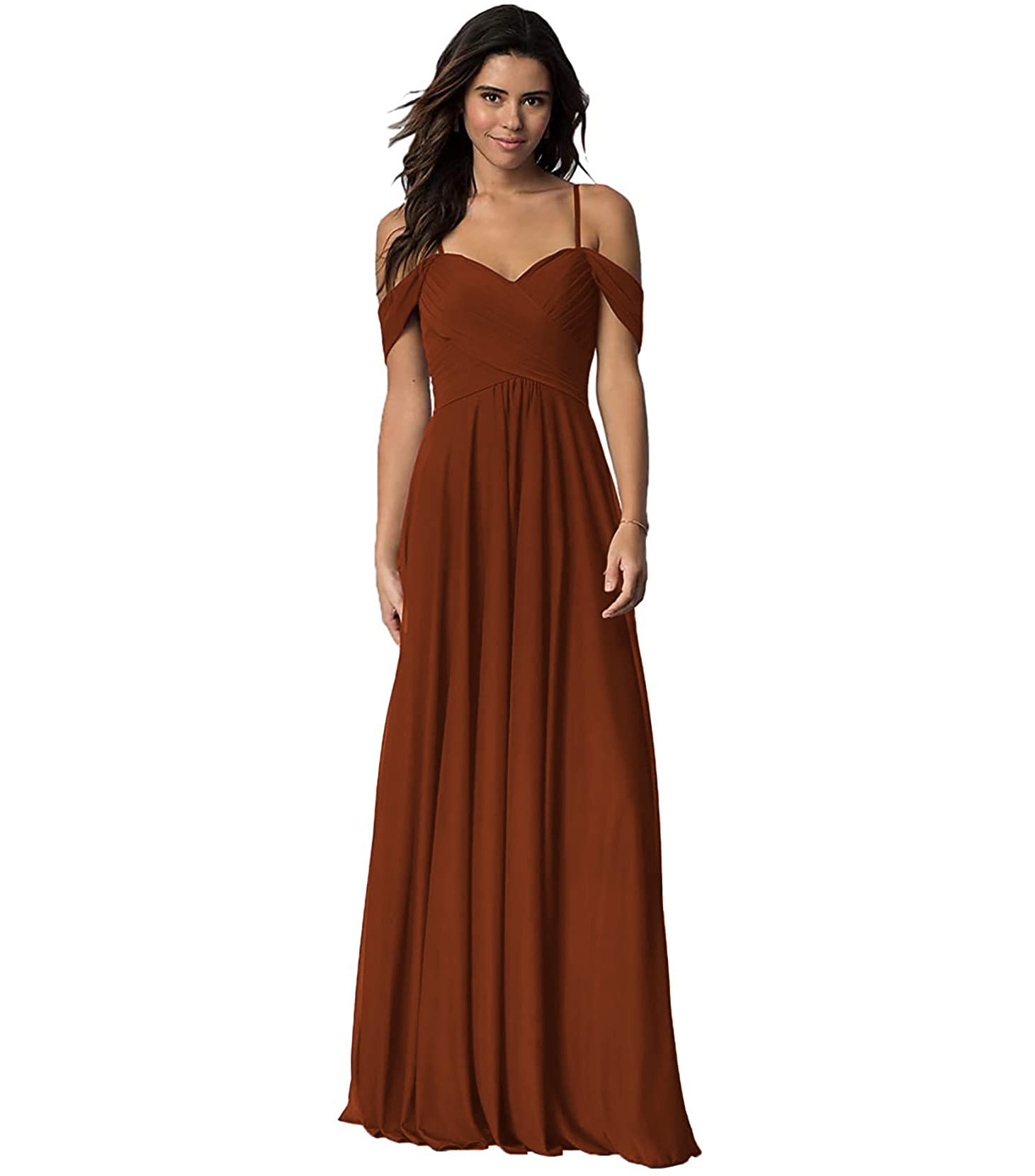Elegant Chiffon Off-The-Shoulder Bridesmaid Dress for Weddings - Long Formal Party Gown for Women - Perfect for Bridal Showers, Receptions & Special Occasions