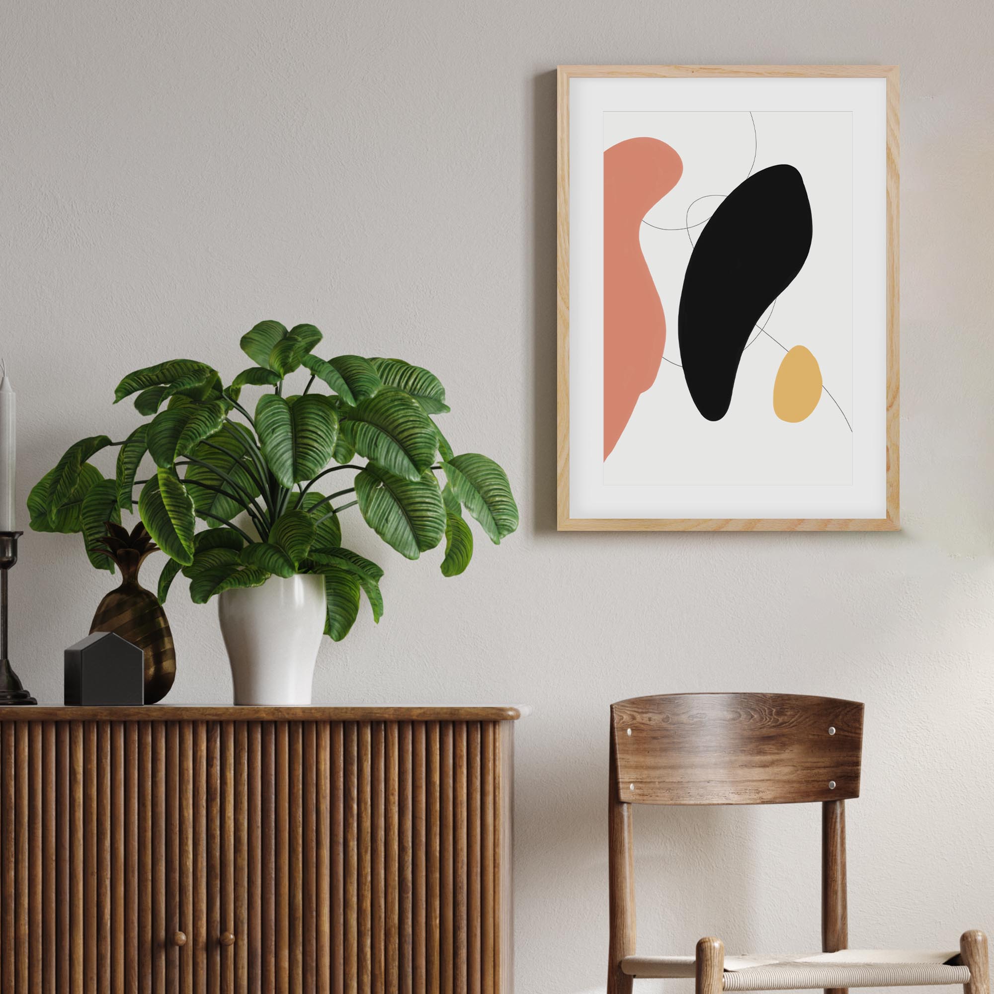 Scandinavian Minimalist Framed Wall Art - Nordic Style Home Decor for Living Room, Bedroom & Office