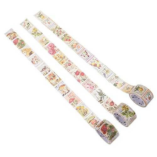 Vintage Stamp Stickers Set - 3 Rolls Decorative Washi Tapes for Scrapbooking, Journaling, Bullet Notebooks & DIY Crafts - Retro Design Stickers for Planners, Cards and Gift Wrapping