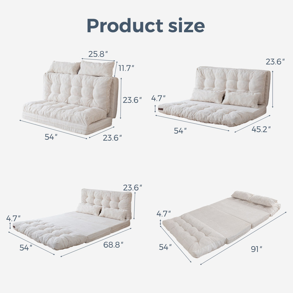 MAXYOYO Tufted Bean Bag Sofa Bed - Foldable Floor Couch with Pillows in Green | Comfortable Lounge Chair for Living Room, Bedroom & Game Room