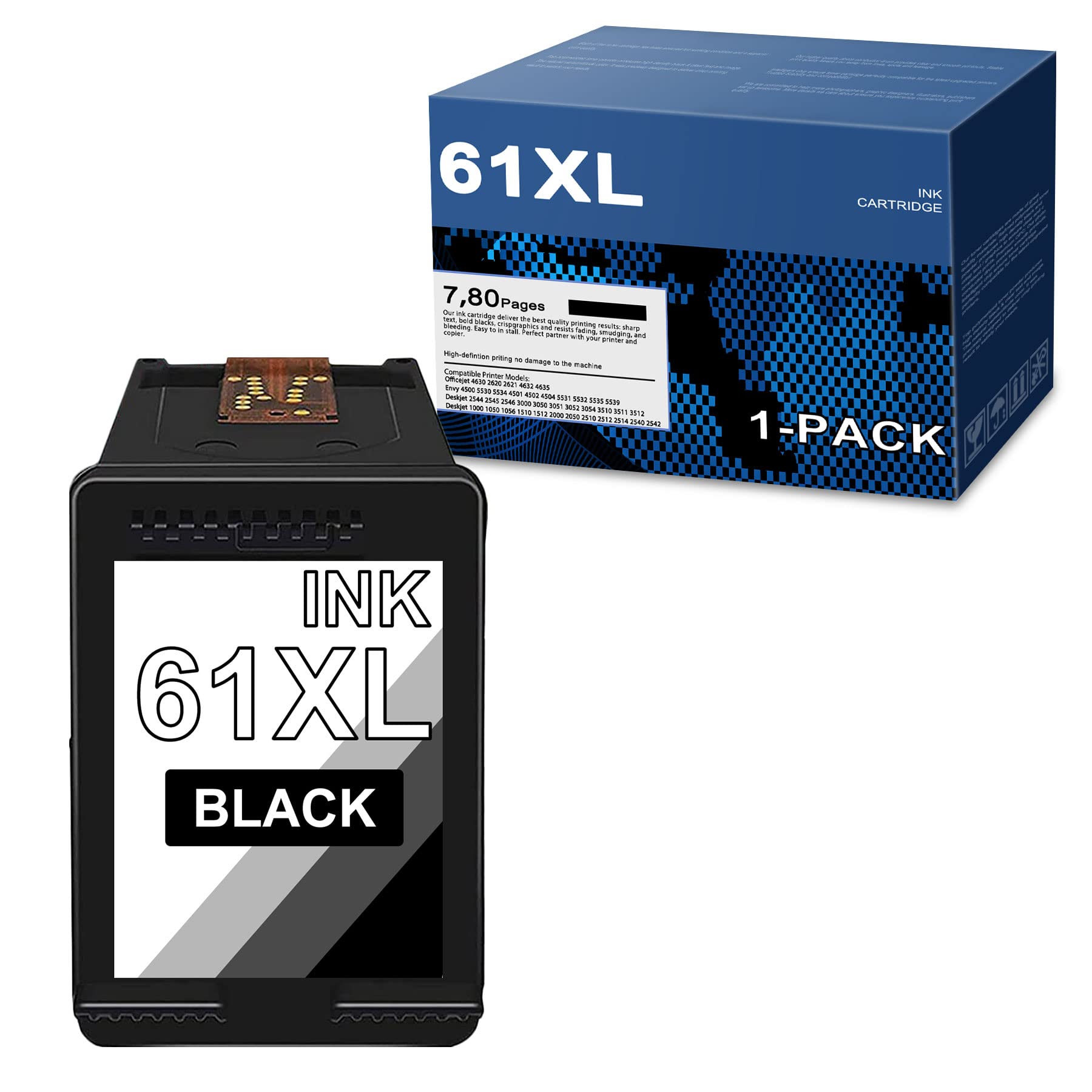 HUIAYA Compatible Remanufactured Ink Cartridge Replacement for HP 61XL - Works with Envy 5544 5545 5546 5547 5548 5549 5640 5642 5660 5661 & Officejet 250 258 5740 Printers (Black, 1 Pack) - Ideal for Home Office Printing & Document Scanning