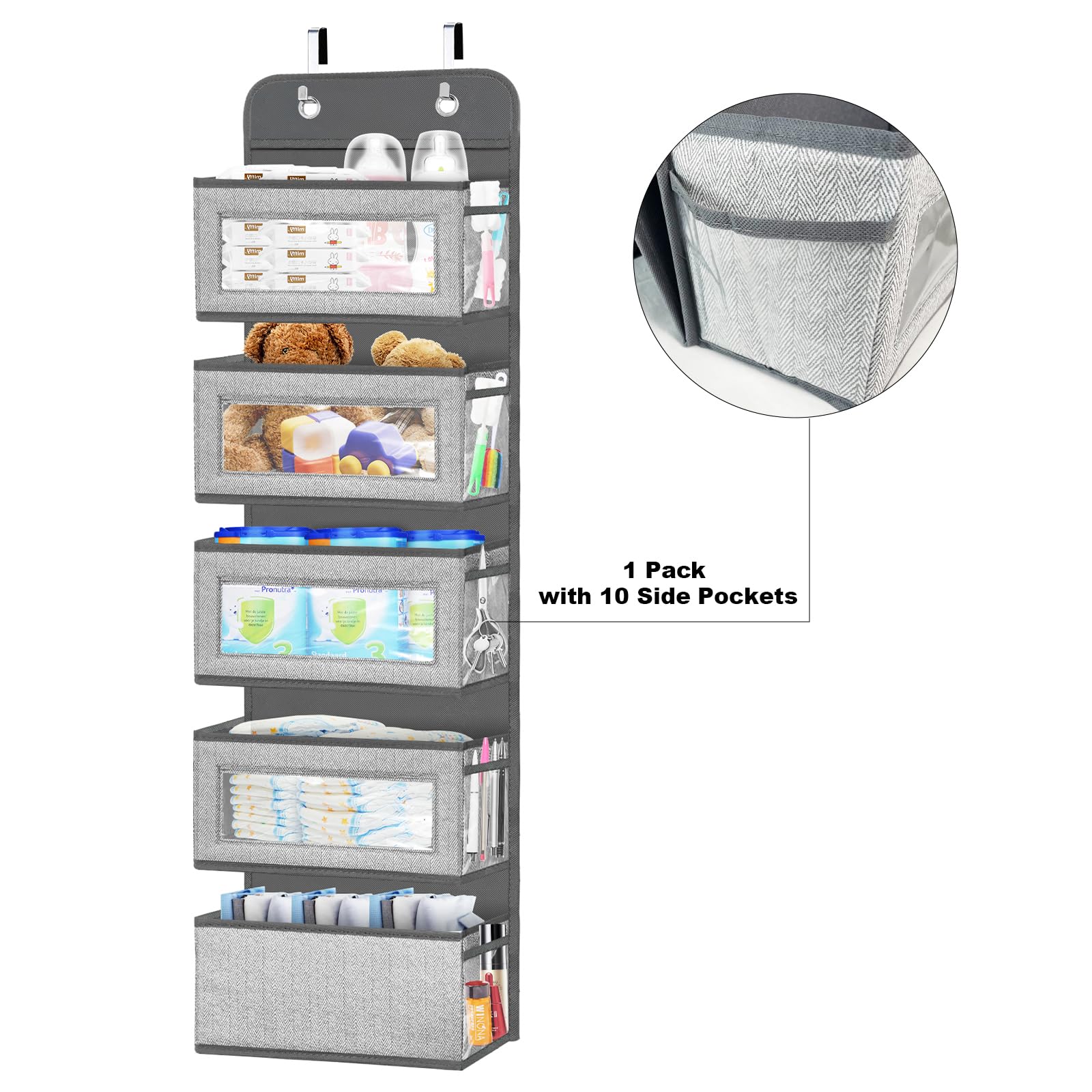 1 Pack Over the Door Organizer with Side Pockets - 5 Shelf Hanging Storage with Clear Window for Diapers, Toys & Essentials - Perfect for Nursery, Baby Room, Bathroom, Closet & Pantry Organization - Space Saving Solution for Home & Office Use