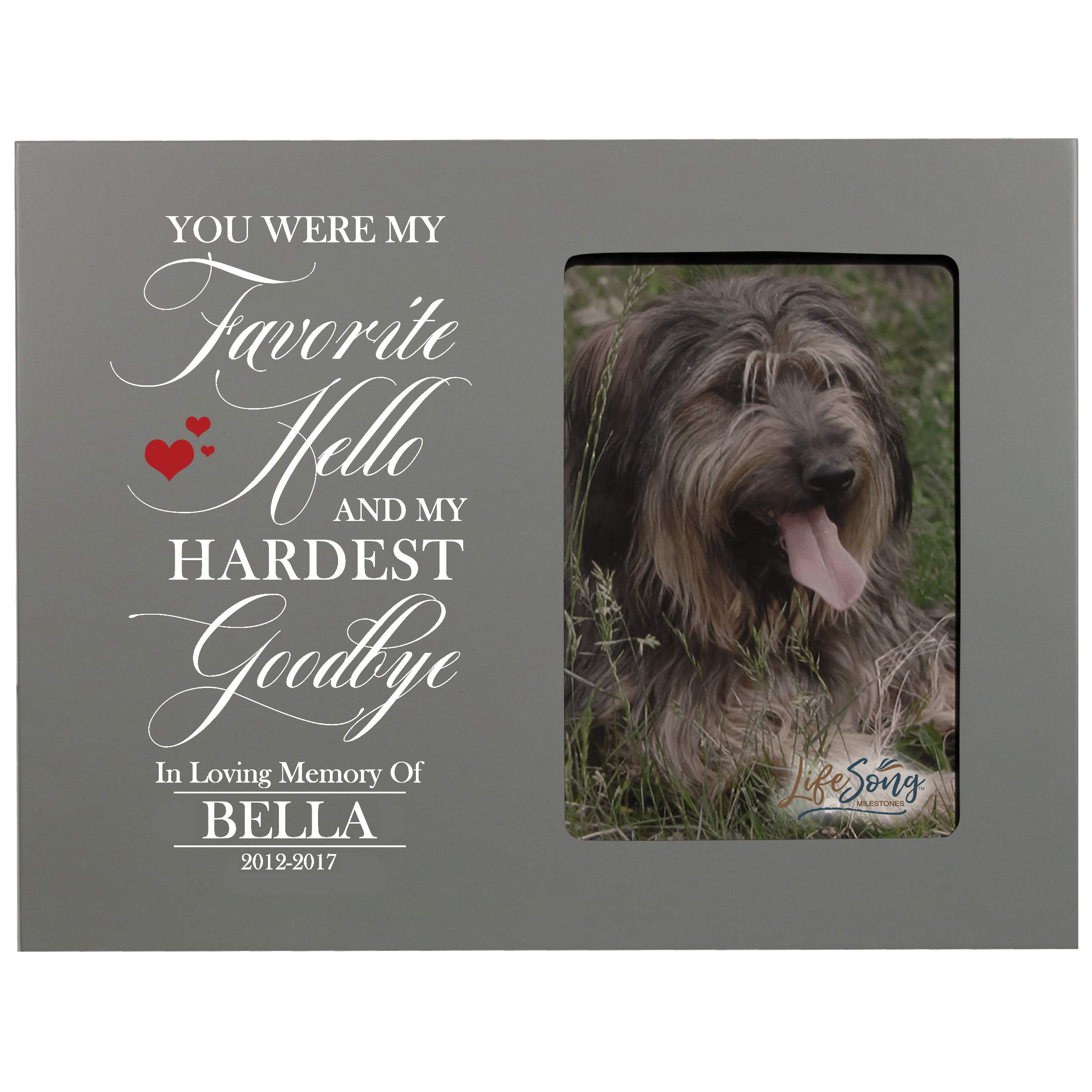 LifeSong Milestones Personalized Pet Memorial Picture Frame - Custom Sympathy Gift for Dogs - Holds 4x6 Photo in 8”x10” Grey Frame - Perfect for Pet Loss Remembrance & Home Decor