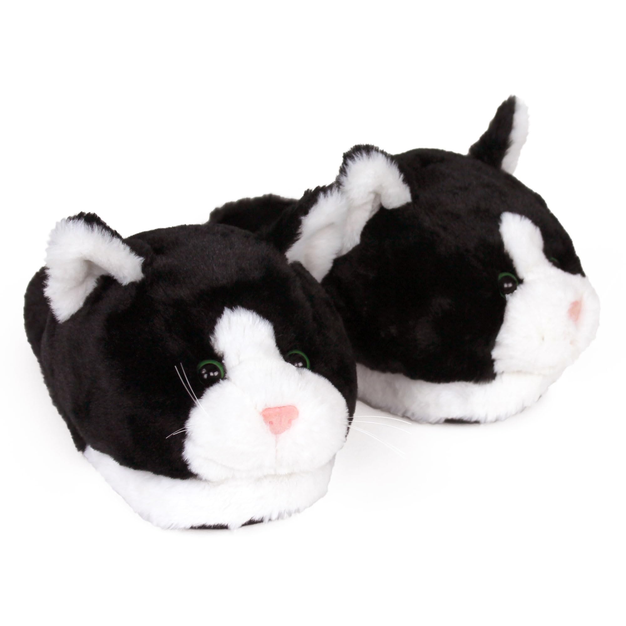 Black and White Kitty Slippers for Women & Men - Soft Fuzzy Plush Tuxedo Cat House Shoes for Adults | Cozy Indoor Comfort for Cat Lovers