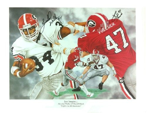 Herschel Walker & David Pollack Autographed Georgia Bulldogs NCAA 16x20 Framed Football Print - Perfect for Game Room, Man Cave, or Sports Memorabilia Collection