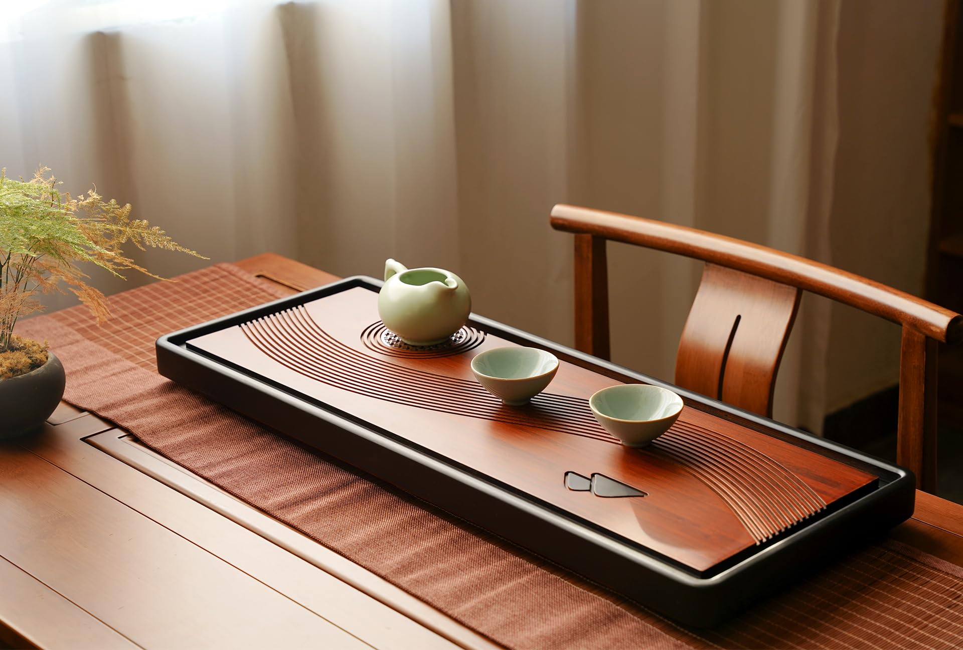 Premium Bamboo Tea Tray - Traditional Chinese Gongfu Tea Serving Set with Water Storage | Vintage Style Tea Ceremony Accessory for Home, Office & Zen Meditation