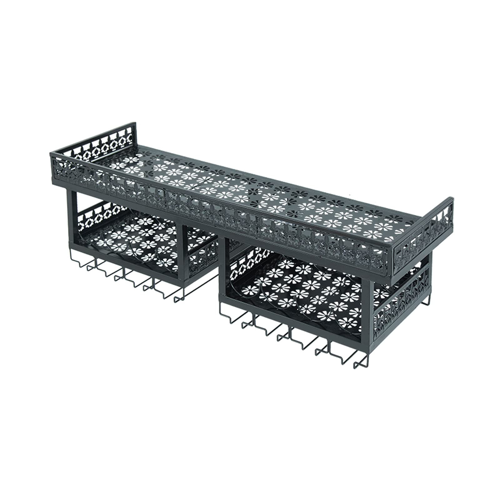 CNCEST Industrial Wall-Mounted Wine Rack - Black Double Layer Storage Shelf for Wine Glasses (100x30x30cm) - Multi-Functional Display Organizer for Living Room, Bedroom, Kitchen & Restaurant Bar Decor