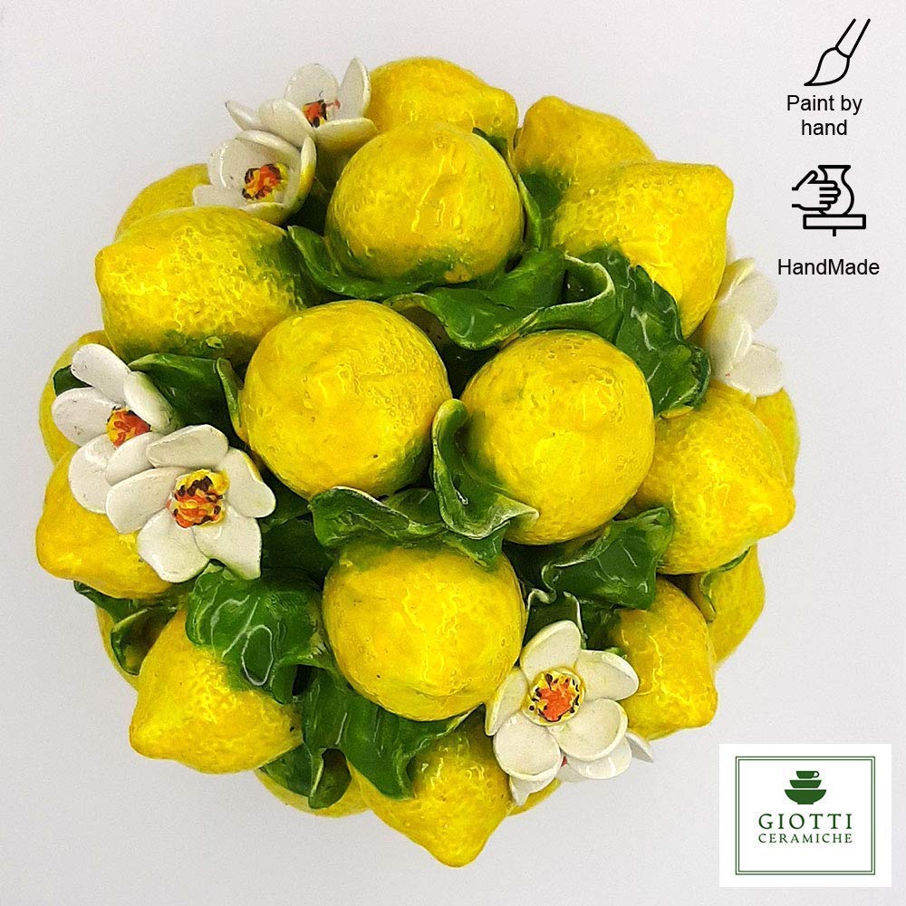 Handmade Italian Ceramic Lemon Centerpiece - 9 Inch Tall Dining Table Decor, Italian Pottery Fruit Basket for Kitchen - Made in Italy | Perfect for Farmhouse, Mediterranean & Rustic Home Decor