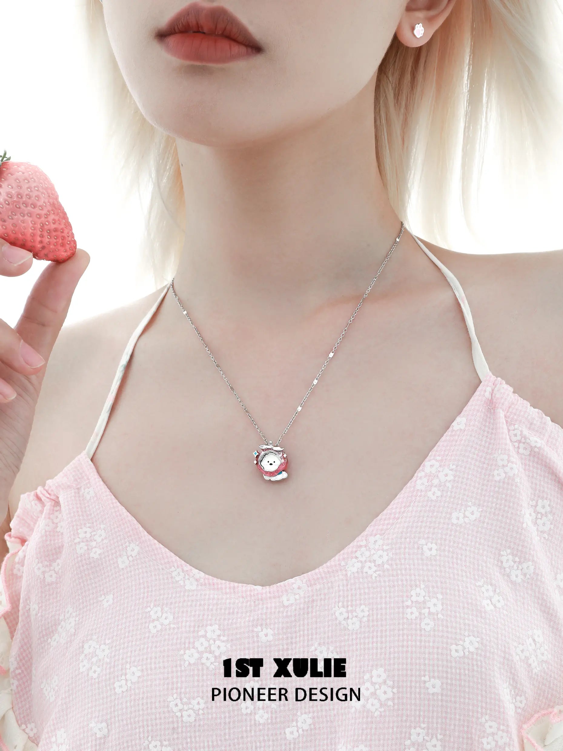 18k Platinum Plated Apple & Puppy Pendant Necklace for Women - Cute Fruit & Animal Jewelry Gift for Girls, Teens, Birthday, Valentine's Day - Perfect for Casual Wear, Parties & Special Occasions