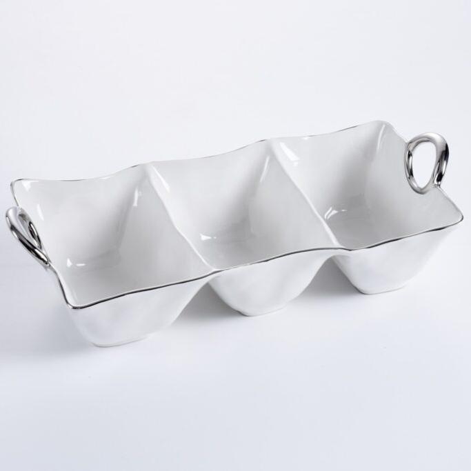 3-Section Tray 15.7 x 4 Inches White/Silver - Perfect for Office Organization, Kitchen Storage & Bathroom Essentials