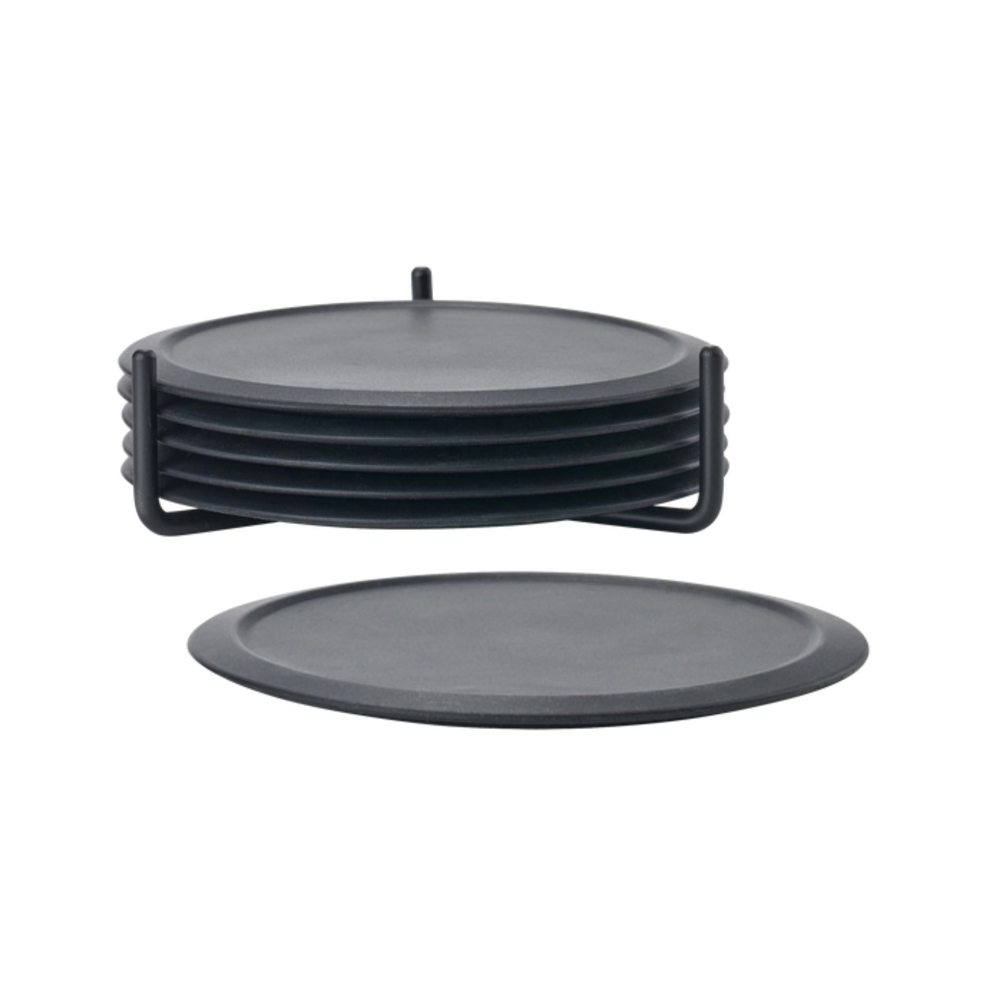 ZONE DENMARK Black Coasters Set of 6 with Holder - Premium Absorbent Drink Coasters for Coffee, Beer, Wine & Cocktails - Perfect for Home, Bar, Office & Party Use