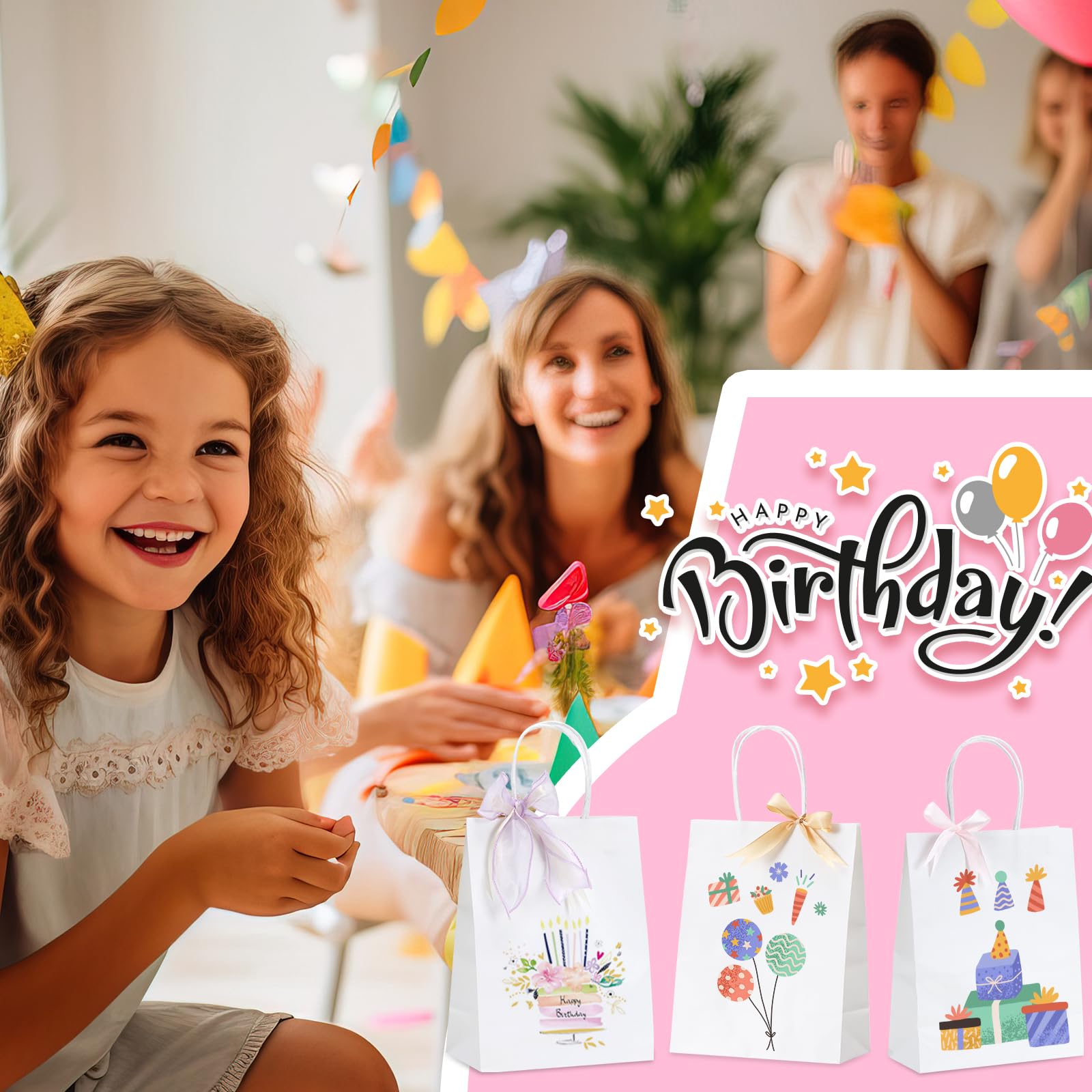 Moretoes 35-Pack White Kraft Gift Bags with Handles - 7.1x3.6x9.3in Medium Shopping Bags Bulk for Retail, Parties, Weddings & Business Gifting - Eco-Friendly Paper Bags for Stores, Events & Gift Wrapping