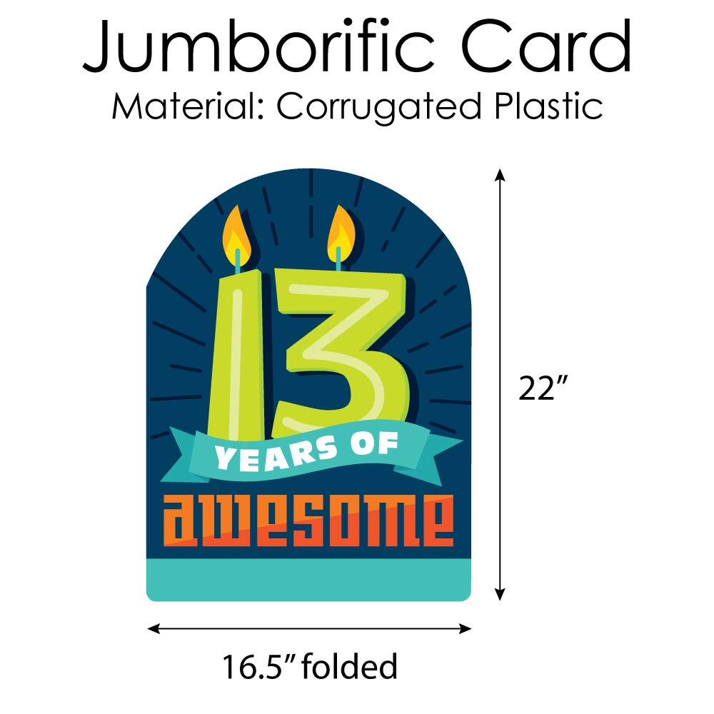 Big Dot of Happiness 13th Birthday Card for Boys - Giant 16.5x22 Inch Teen Greeting Card - Jumborific Shaped Card for Official Teenager Celebration | Perfect for Birthday Parties, Milestone Gifts & Teen Decor