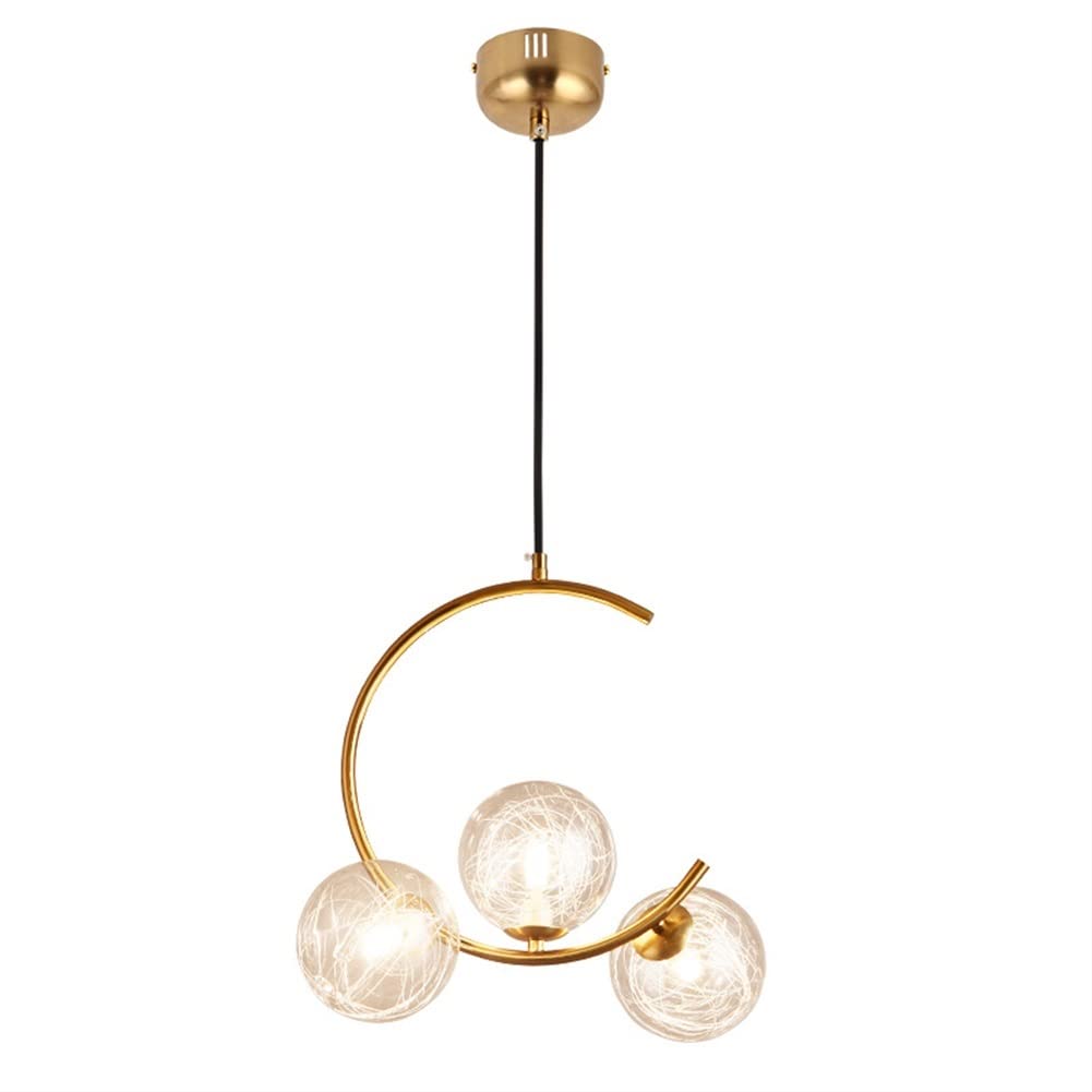 Modern Minimalist Semi-Circle Hanging Chandelier - Gold Finish with White Frosted Glass Globe Shade - Indoor Pendant Light for Living Room, Bedroom & Dining Room - Gypsophila Glass Lampshade Design - Elegant Home Decor Lighting Fixture