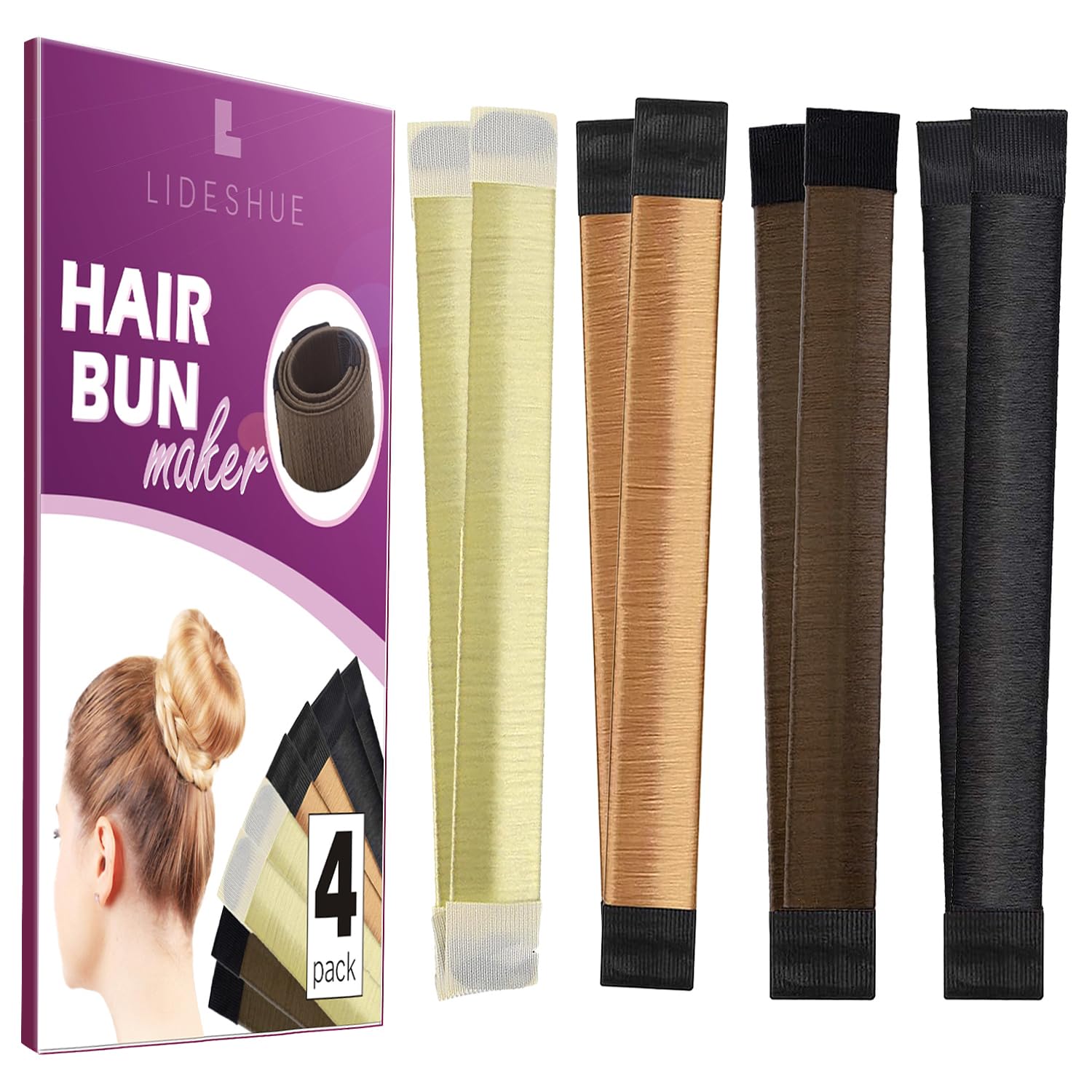 4 Pcs Hair Bun Maker - Easy DIY Hair Bun Tool for Women & Kids (Black, Dark Brown, Light Brown, Blonde) | Perfect for School, Work, Parties & Everyday Hairstyles