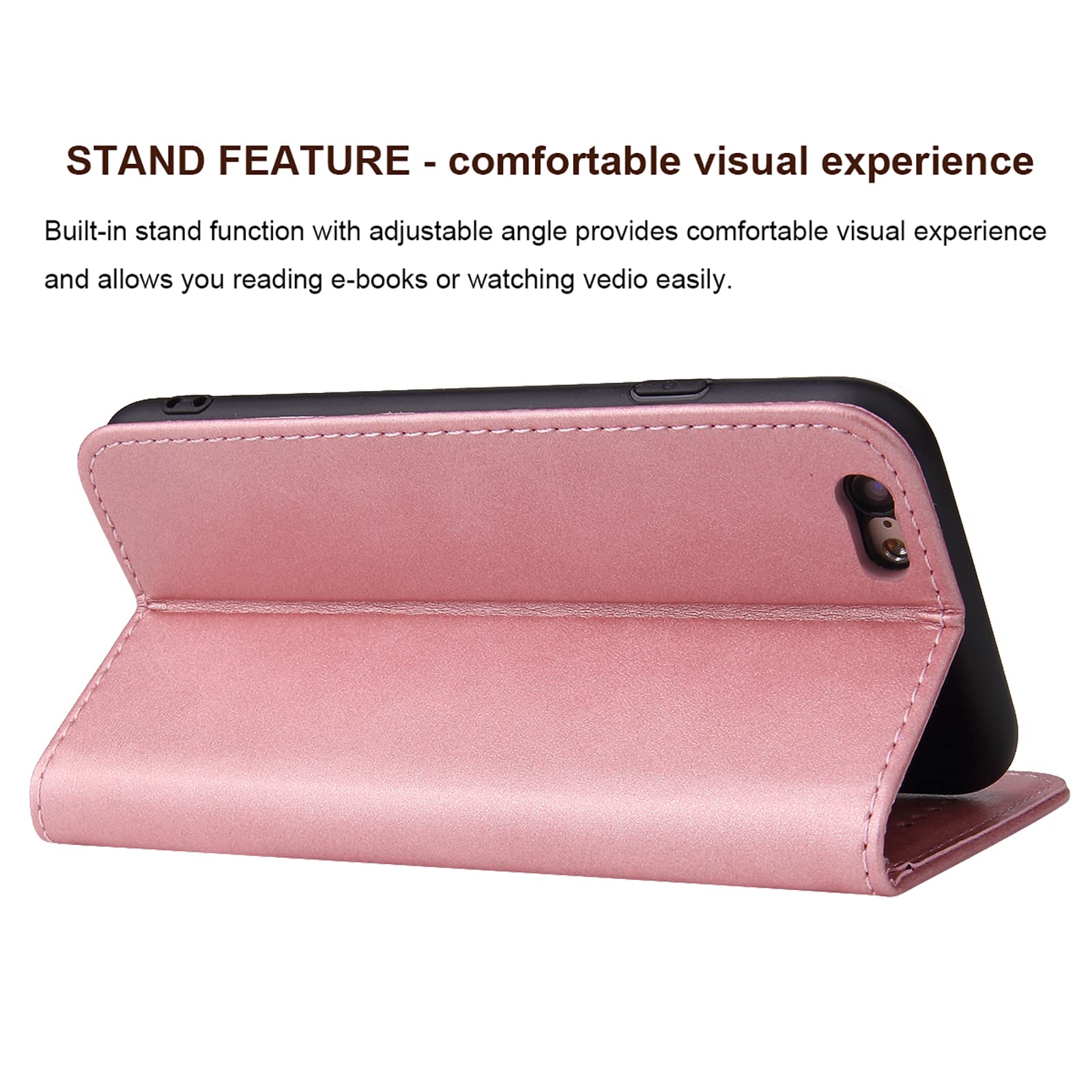 Premium PU Leather Wallet Case with Card Holder & Kickstand for iPhone 7/8/SE (2020/2022) - Magnetic Flip Folio Cover in Rose Gold | Perfect for Work, Travel & Everyday Protection