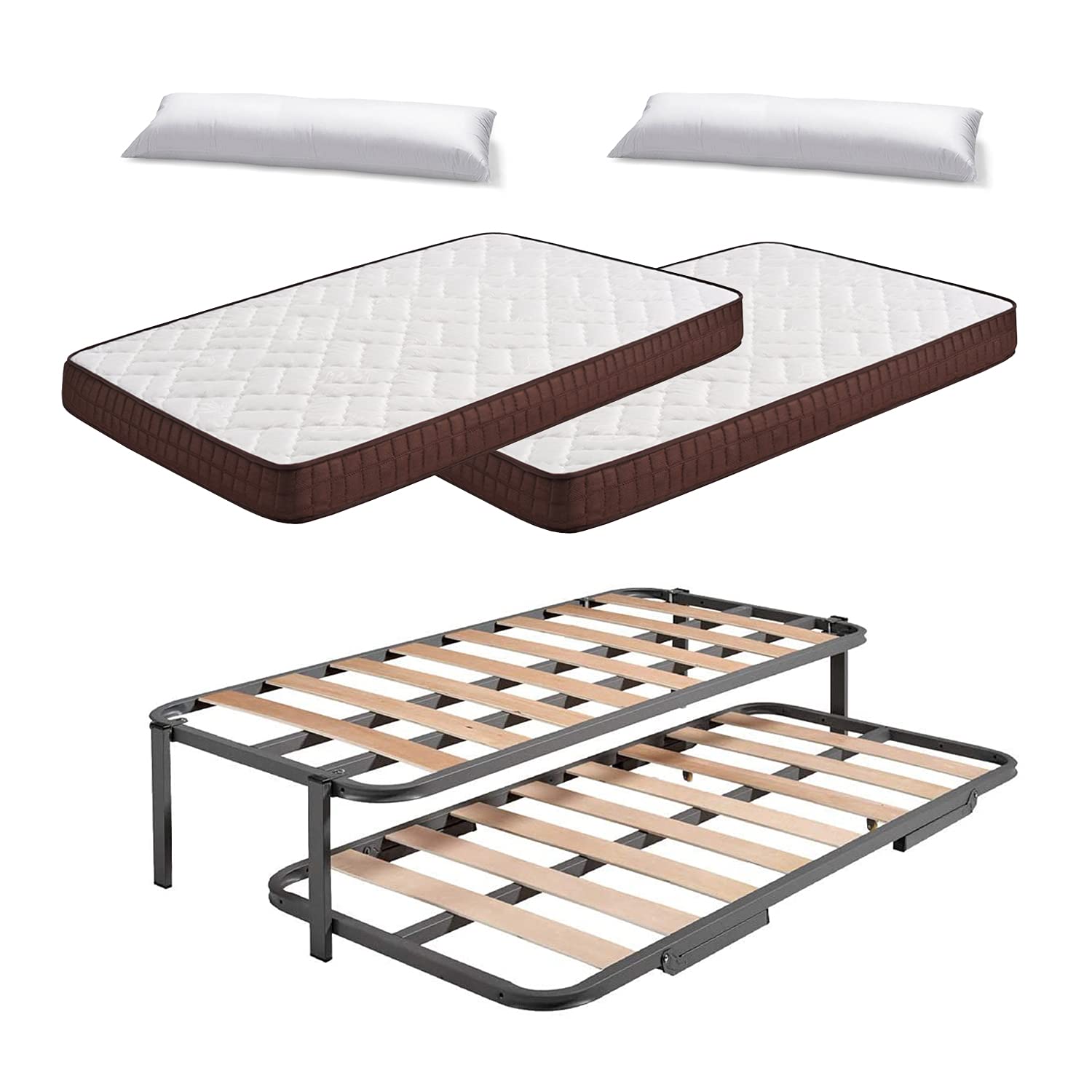HOGAR24 ES Reinforced Metal Bunk Bed with 2 Viscoelastic Viscobrown Mattresses & 2 Resin Fiber Pillows, 80x190 cm - Perfect for Kids' Rooms, Guest Beds & Space-Saving Solutions