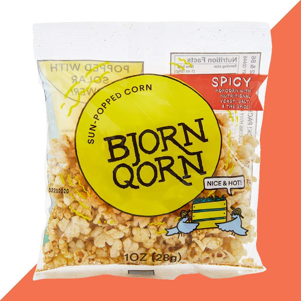 BjornQorn Mini Bag 30-Pack (Spicy) - Vegan & Gluten-Free Popcorn Snacks - Cheesy, Spicy, Umami Flavored (30 x 1oz Bags) | Perfect for Movie Nights, Parties & On-the-Go Healthy Snacking