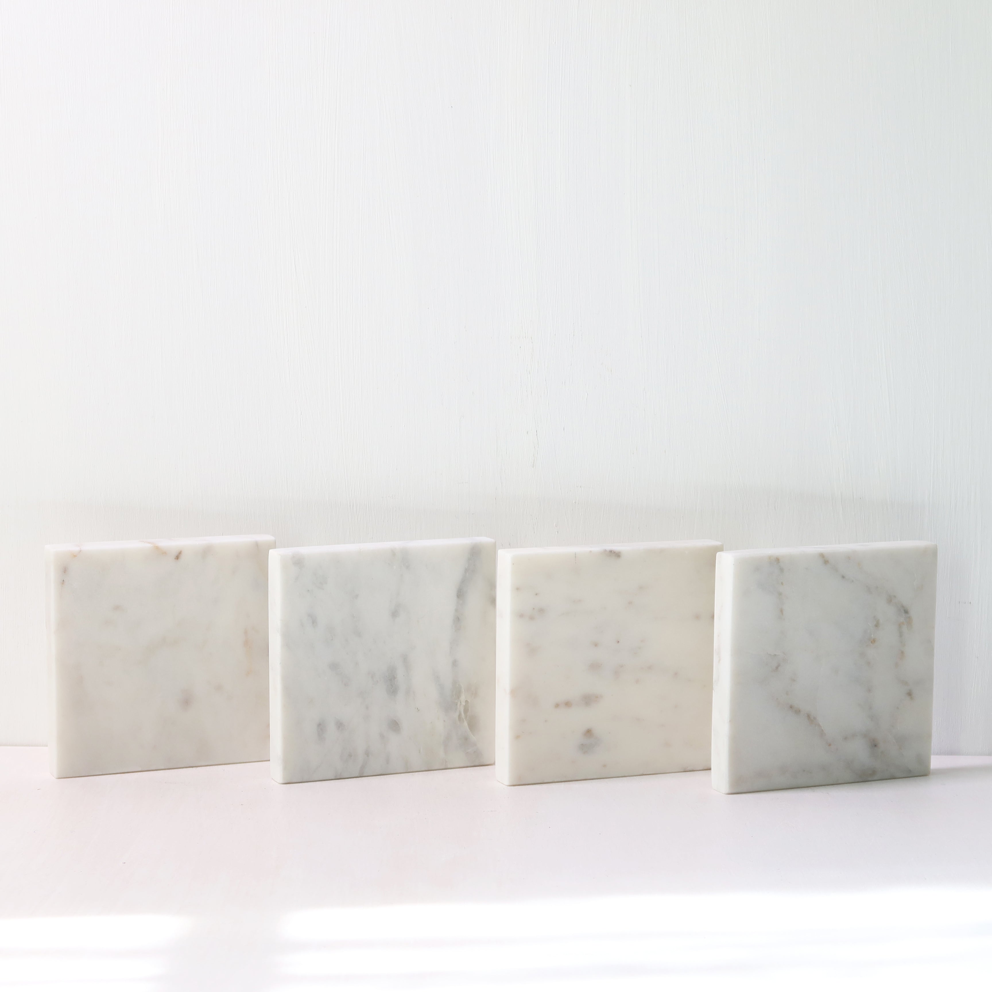 Elegant Marble Square Coasters Set of 4 - Premium Stone Drink Coasters for Coffee Table, Bar, Dining & Home Decor