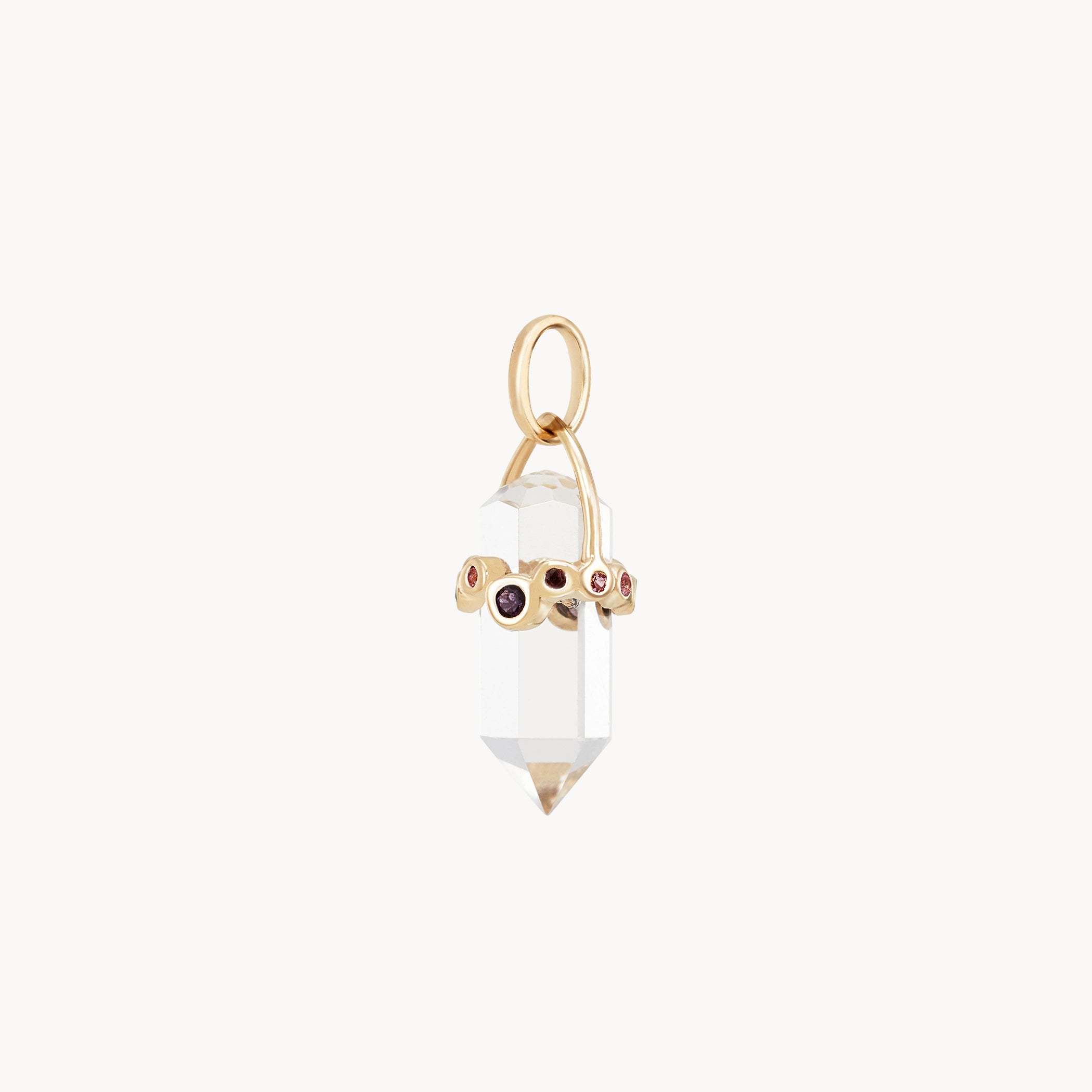 10K Yellow Gold Vibrant Journey Quartz Amulet with Sapphires - Elegant Clear Quartz & Sapphire Pendant for Spiritual Healing, Meditation & Positive Energy Jewelry Gift