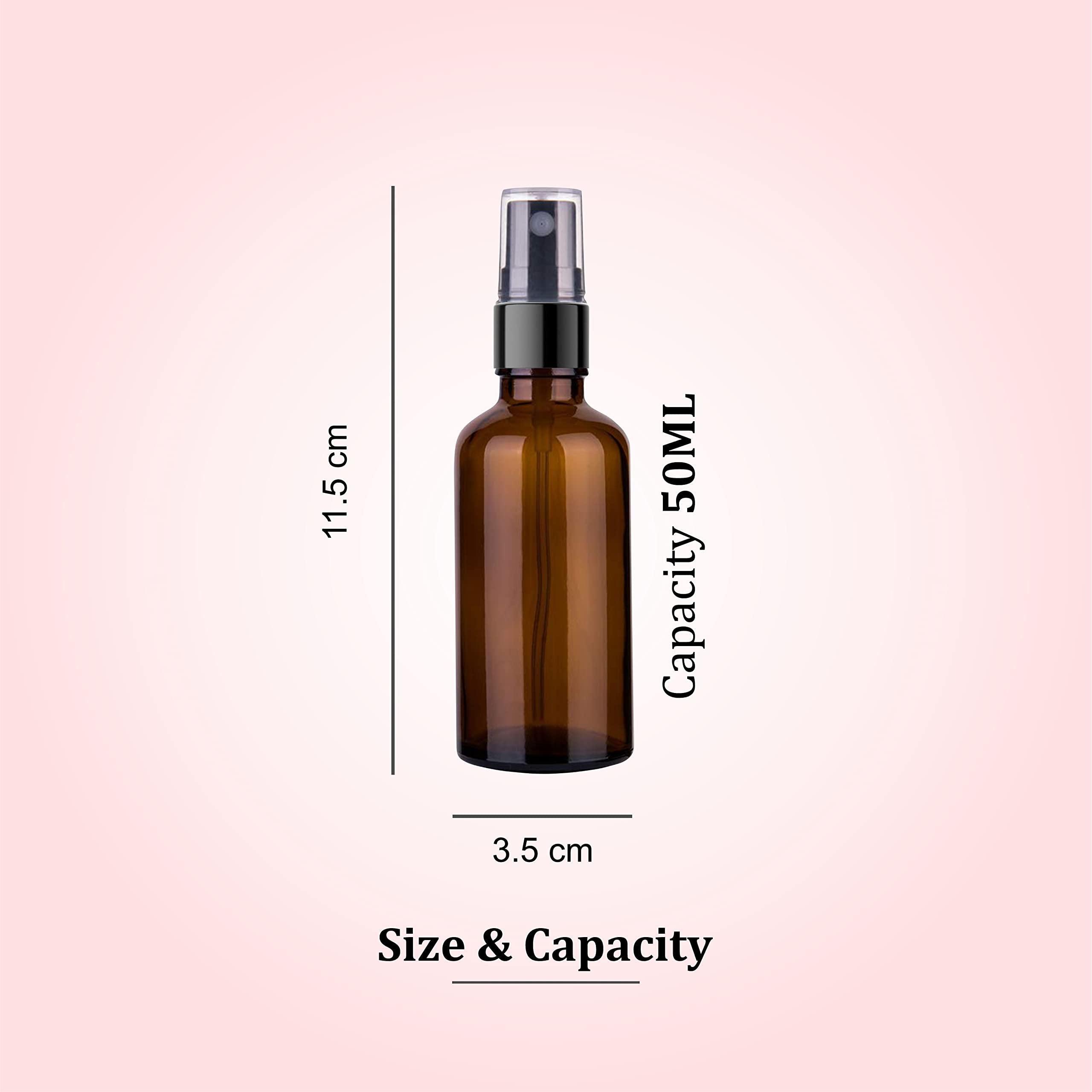 50ml Amber Glass Spray Bottle - Refillable & Reusable Face Mist Bottle with Leak Proof Pump | Perfect for DIY Essential Oils, Aromatherapy Blends, Skincare Toners & Hydrosols | Great for Travel, Home Spa & Beauty Routine (Pack of 2)