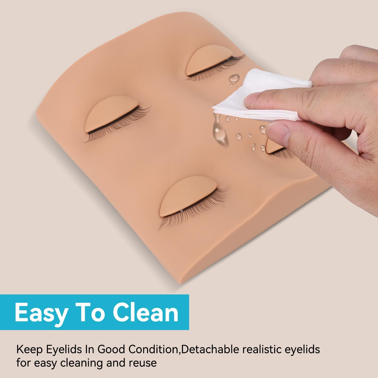 Agatige Eyelash Extension Mannequin Head for Beginners - Removable Eyelids Silicone Makeup Practice Face with Lash Kit - Perfect for Eyelash Training, Makeup School & Salon Practice (Complexion)