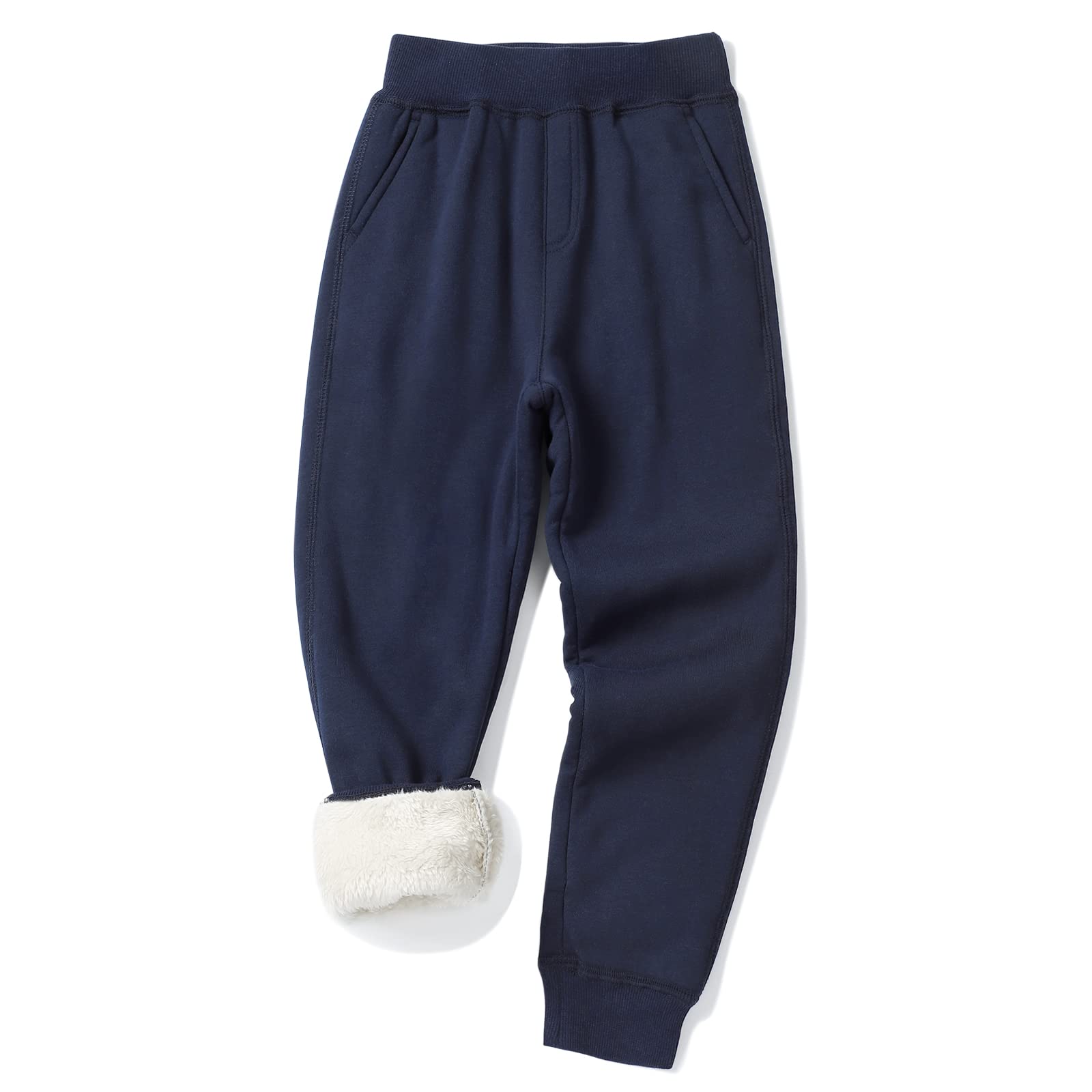 KEREDA Boys & Girls Sherpa Lined Sweatpants - Unisex Winter Warm Fleece-Lined Jogger Pants for Kids 4-13 Years - Cozy Lounge & Outdoor Play Pants