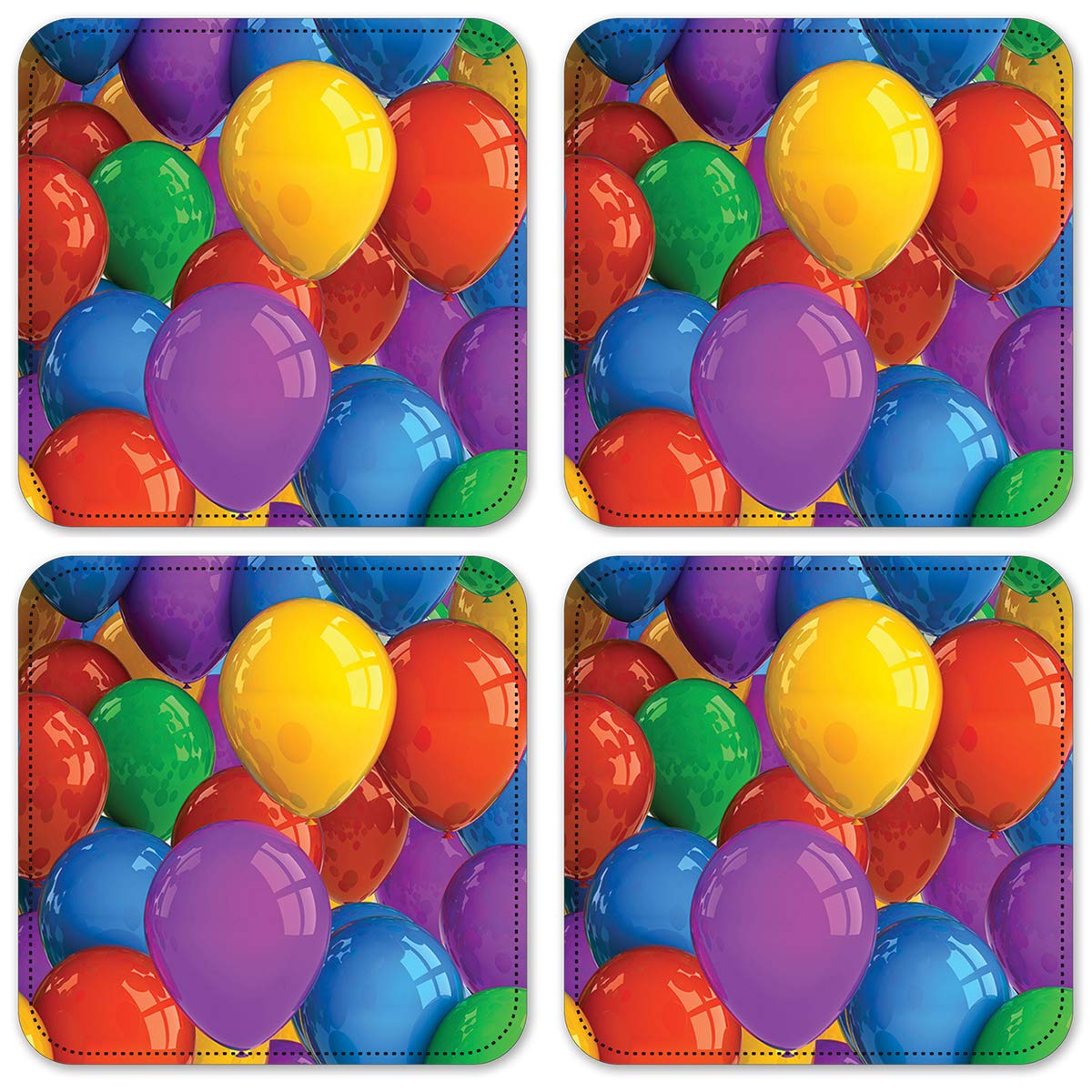 Vinyl Drink Coasters Set of 4 - Absorbent & Durable Party Balloon Design - Perfect for Home, Office, and Party Decorations