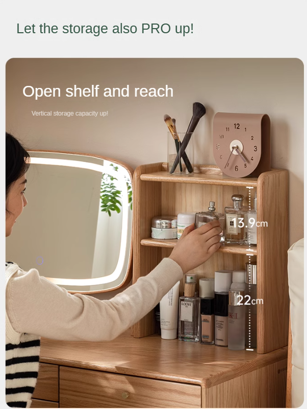 Solid Oak & Ash Wood Dressing Table with LED Lighted Makeup Mirror - Perfect for Bedroom Vanity, Makeup Application & Home Decor