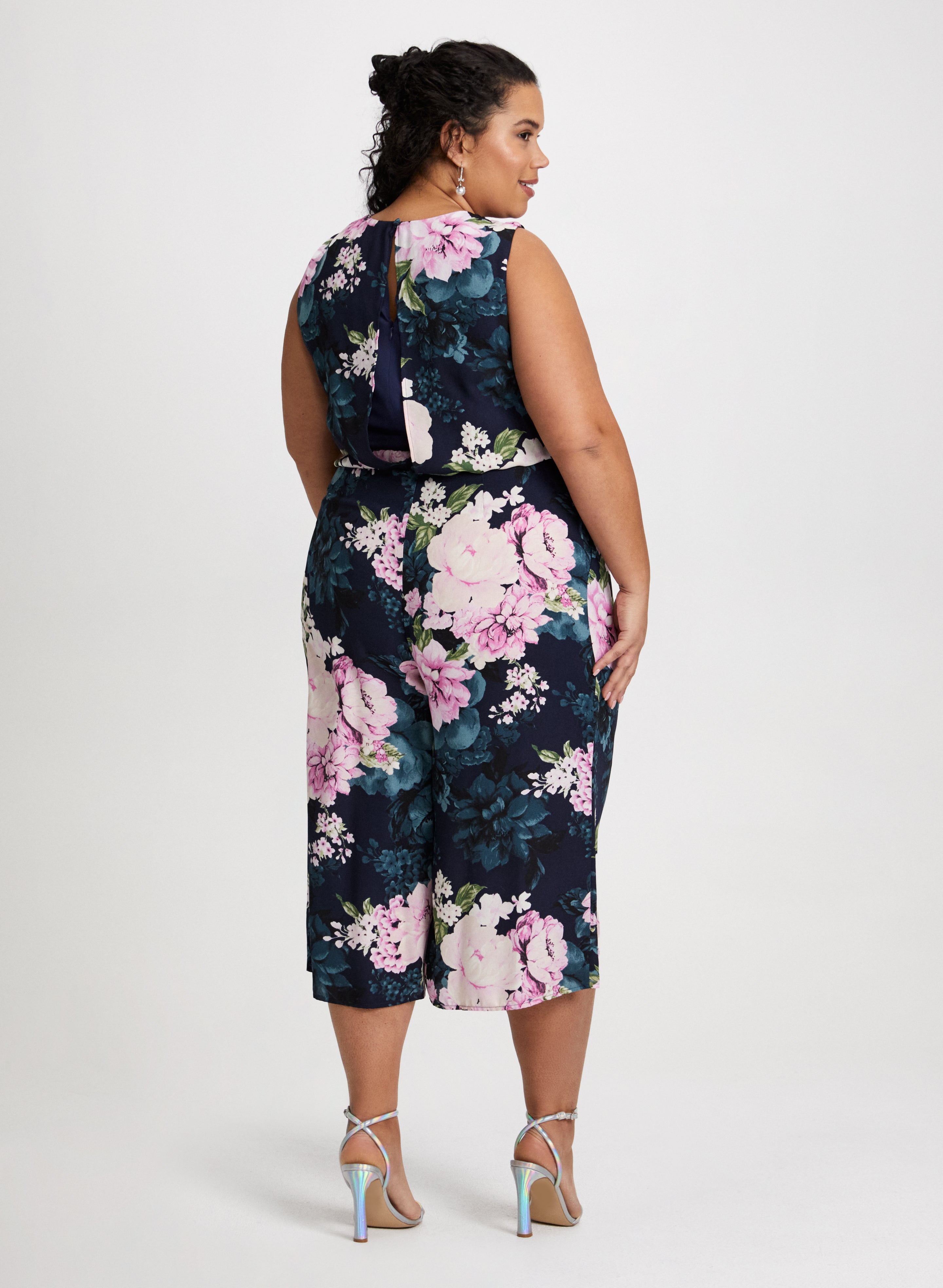 Women's Cropped Floral Jumpsuit - Summer Boho Romper with Pockets | Perfect for Beach Vacations, Music Festivals & Date Nights