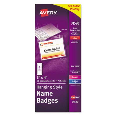 Avery Neck Hang Badge Holder with Laser/Inkjet Insert - Durable ID Card Holder for Events, Conferences & Workplace Security (AVE74520)