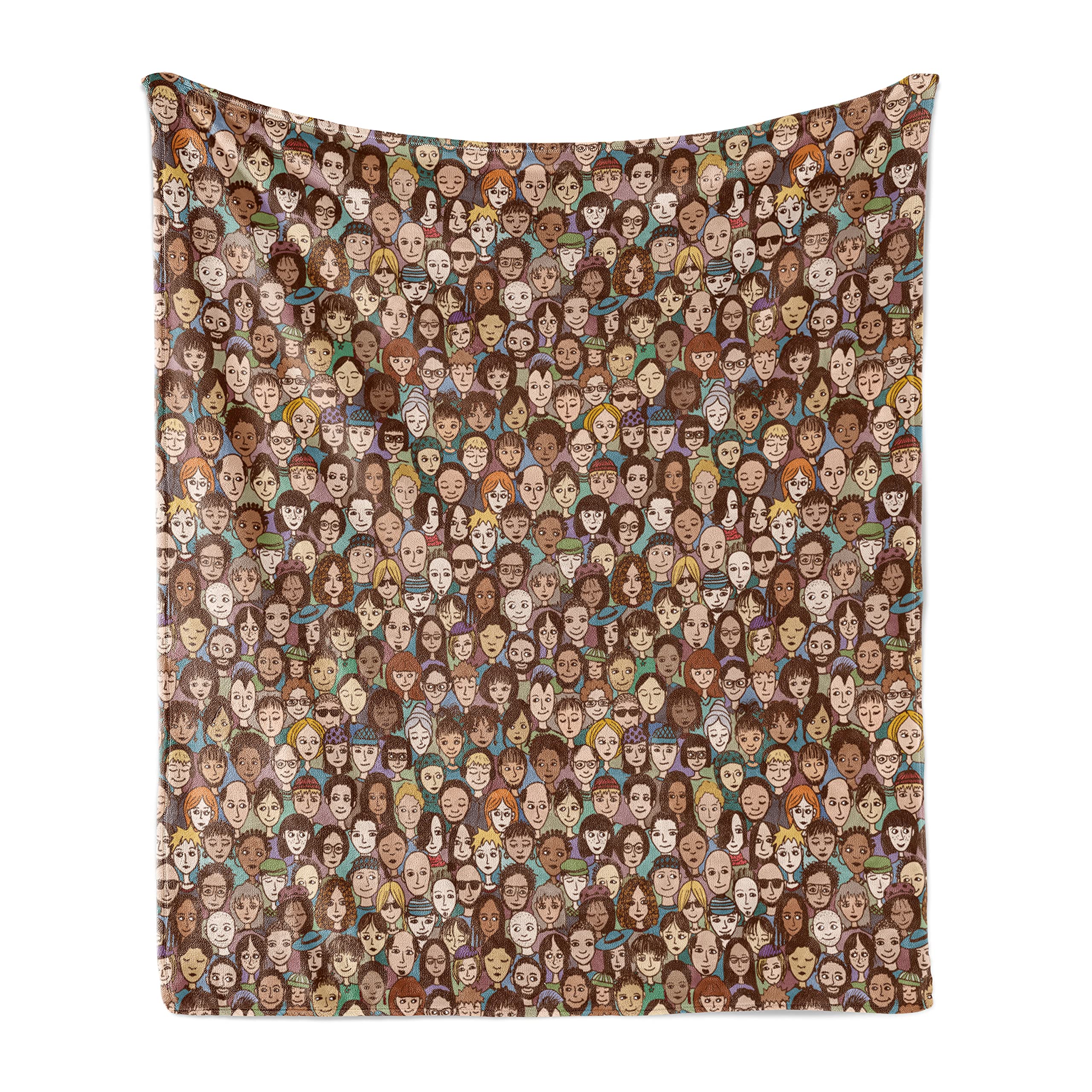 Ambesonne People Throw Blanket - Soft Flannel Fleece Blanket with Human Faces Doodle Design, 50