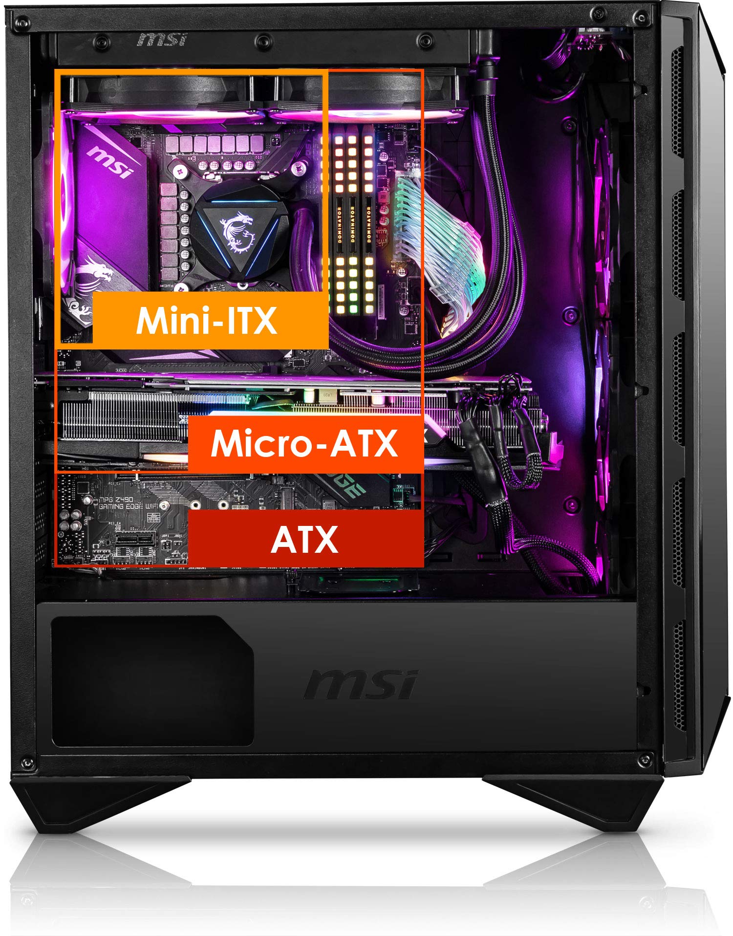 MSI MPG GUNGNIR 110R Mid-Tower Gaming PC Case - Premium Tempered Glass Side Panel, 4 ARGB 120mm Fans, 360mm Liquid Cooling Support, Two-Tone Design - Perfect for High-Performance Gaming Rigs & Custom Water Cooling Builds