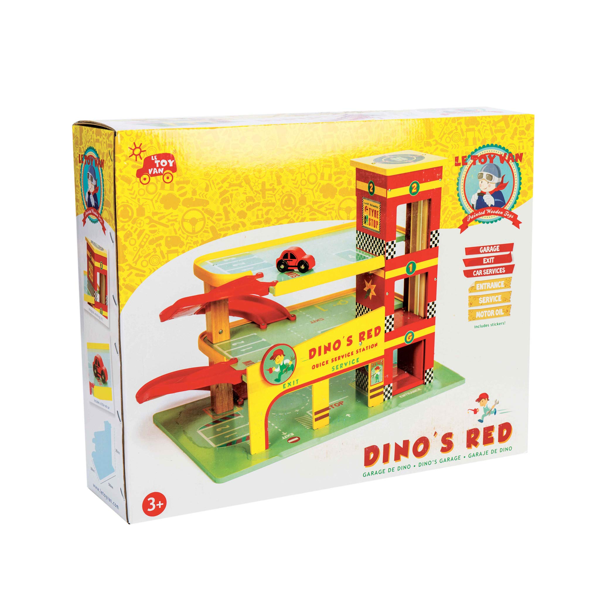 Le Toy Van Dino's Garage Playset (TV450) - Wooden Dinosaur Toy Garage for Kids Ages 3+, Perfect for Pretend Play & Early Learning
