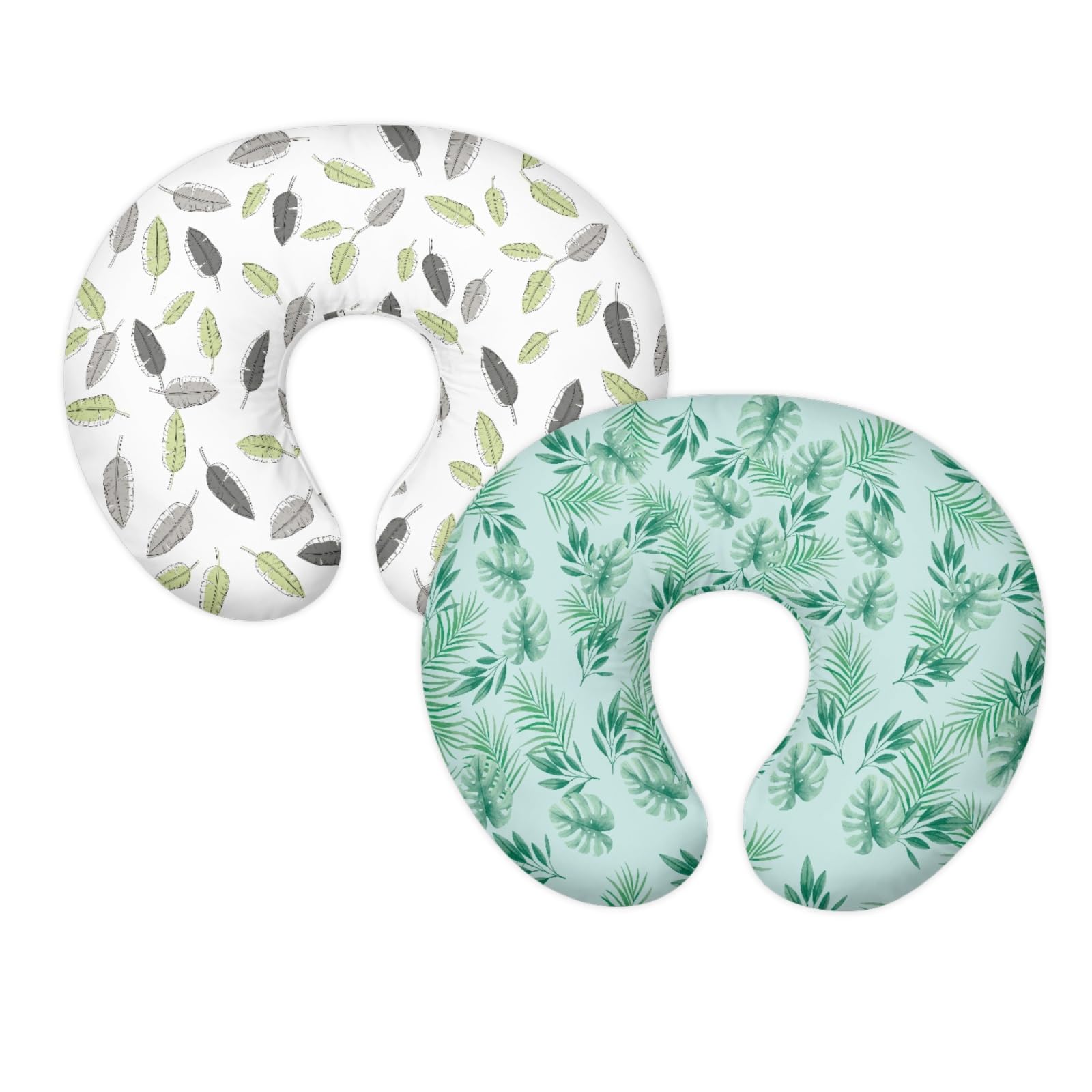 GOSTONG 2-Pack Palm Leaves Print Nursing Pillow Covers - U-Shaped Feeding Pillow Slipcovers with Hidden Zipper | Soft, Eco-Friendly Bamboo Fabric for Breastfeeding & Baby Support | Perfect for Nursery, Maternity Gifts & Comfortable Nursing Sessions
