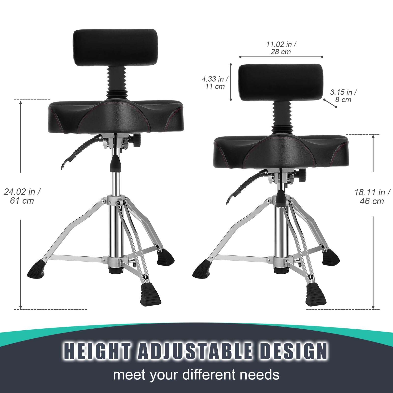 Adjustable Hydraulic Drum Throne with Backrest - Memory Foam Velvet Seat & Motorcycle Style Design for Professional Drummers & Adults - Perfect for Studio Recording, Live Performances, and Drum Practice Sessions