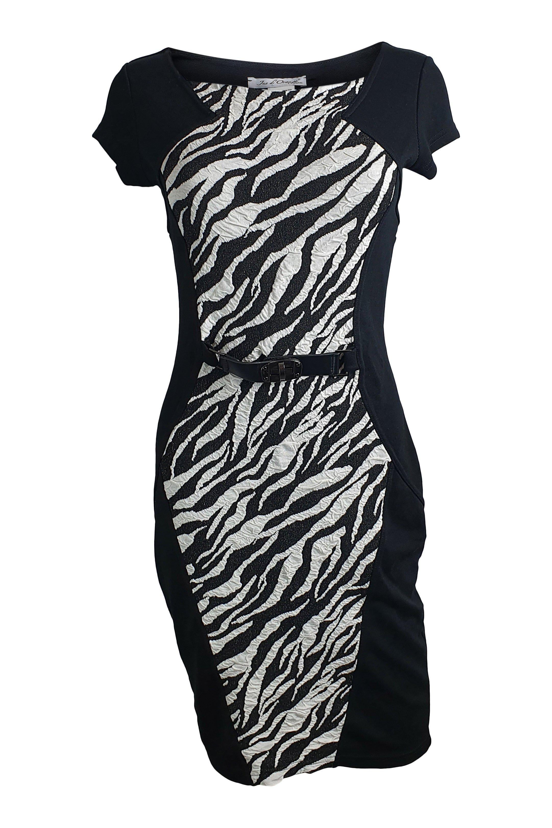 JUS D'ORANGE Black Zebra Print Illusion Bodycon Dress - Sexy Slim Fit Clubwear for Night Out & Party | Plus Size Options Available