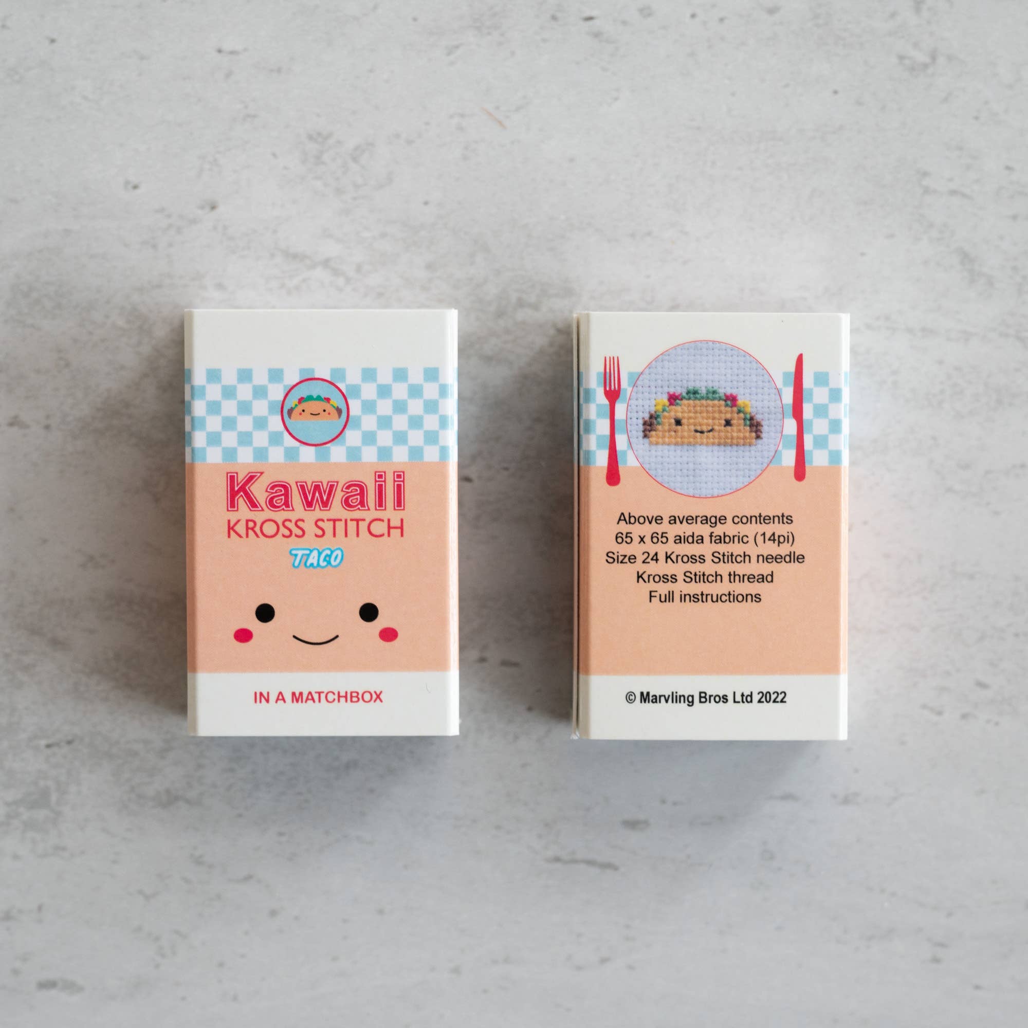 Kawaii Taco Mini Cross Stitch Kit in a Matchbox - DIY Embroidery Starter Set for Beginners - Perfect for Travel, Gifts & Home Decor