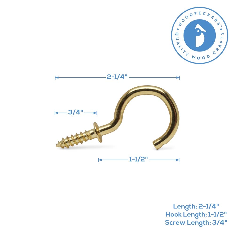 250-Pack Extra Large 1-1/2 Inch Cup Hooks Screw in Hooks - Heavy Duty Hanging Hooks for Kitchen, Garage & DIY Projects - Woodpeckers Mini Screw Hooks for Organizing & Decorating