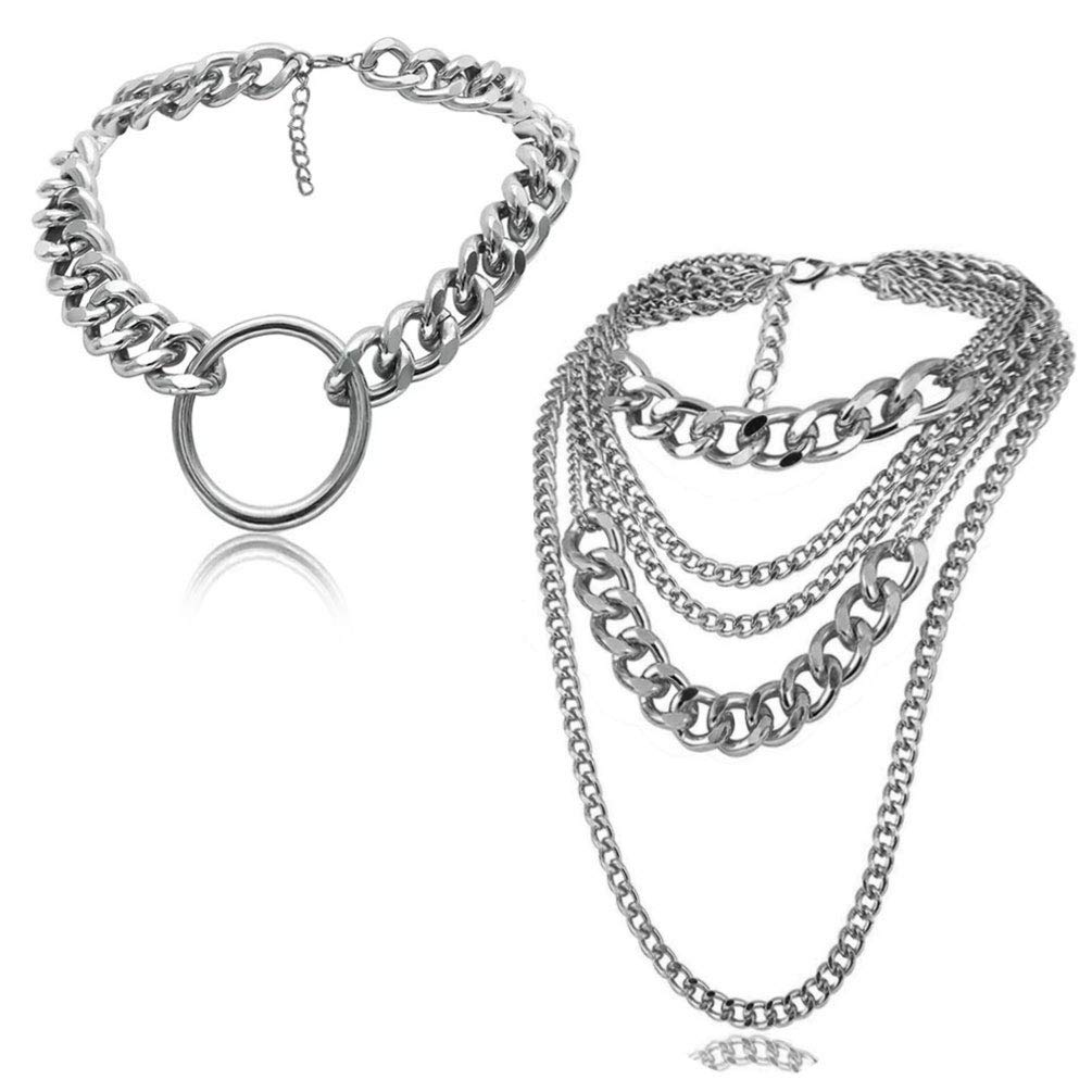 CIBIRICH Punk Chain Chunky Necklace for Women - Layered Silver Gothic Collar Necklace | Edgy Fashion Jewelry for Concerts, Parties & Punk Style Outfits