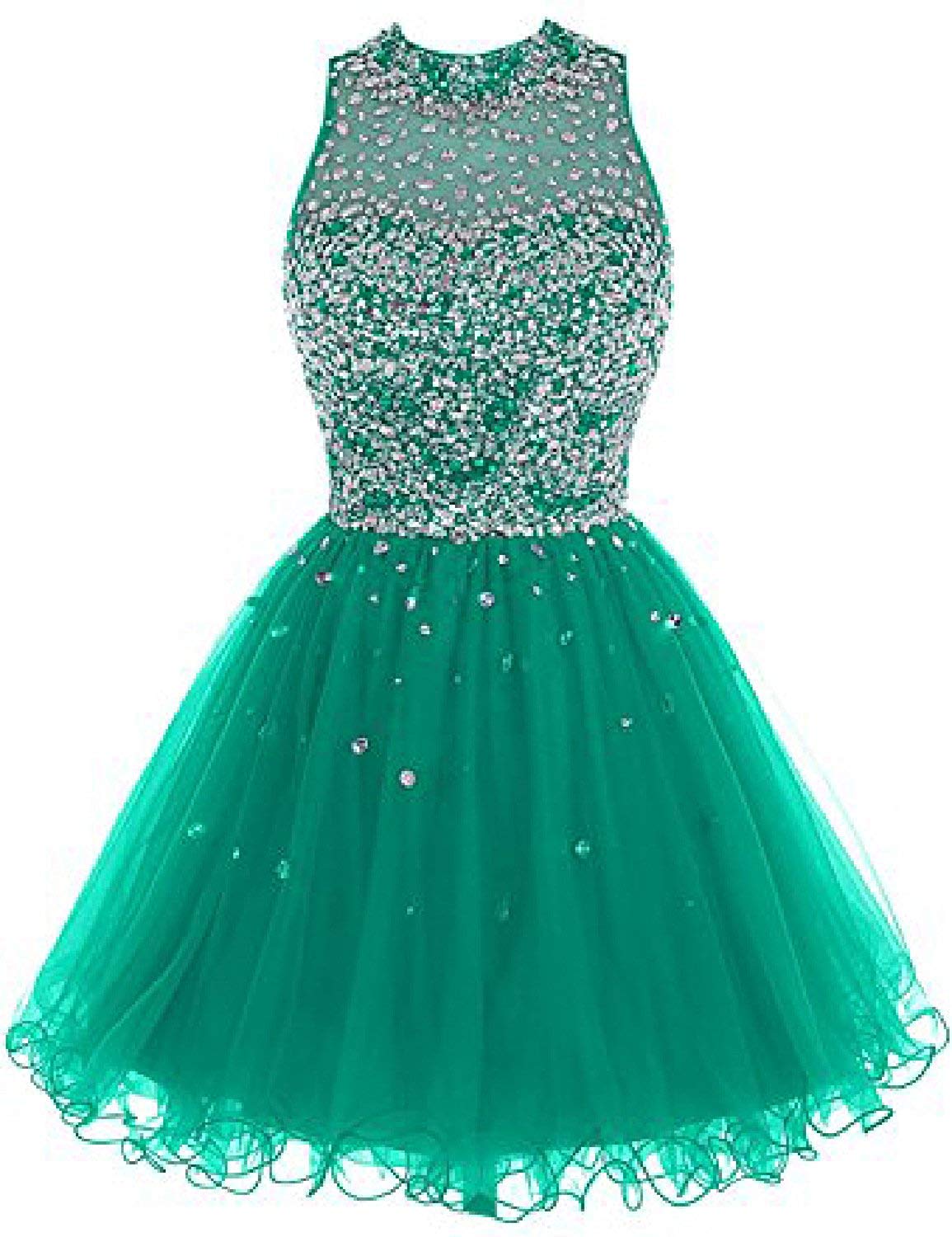Snowskite Women's Elegant Short Tulle Beaded High Neck Prom Party Dress for Homecoming, Evening Gala, Cocktail Party & Special Occasions